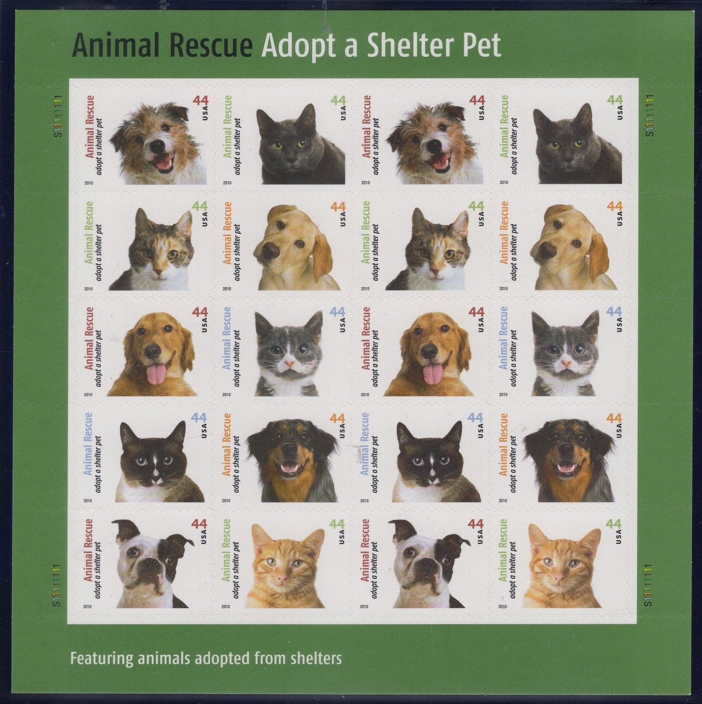ANIMAL PET RESCUE Cats Dogs Adopt Adoption Decorative Sheet of 20 44c