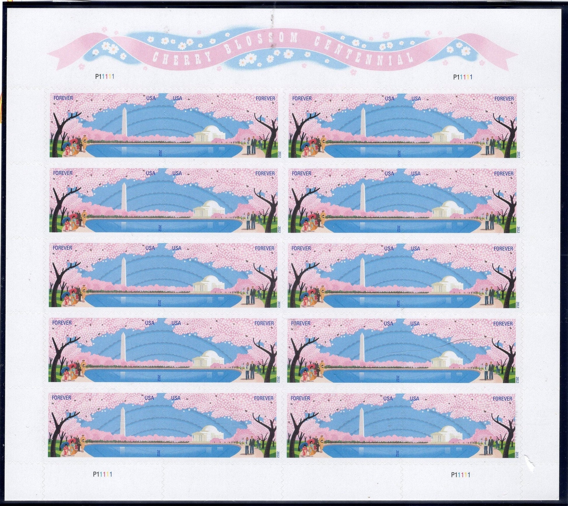 CHERRY BLOSSOM CENTENNIAL Forever Washington Decorative Sheet of 20