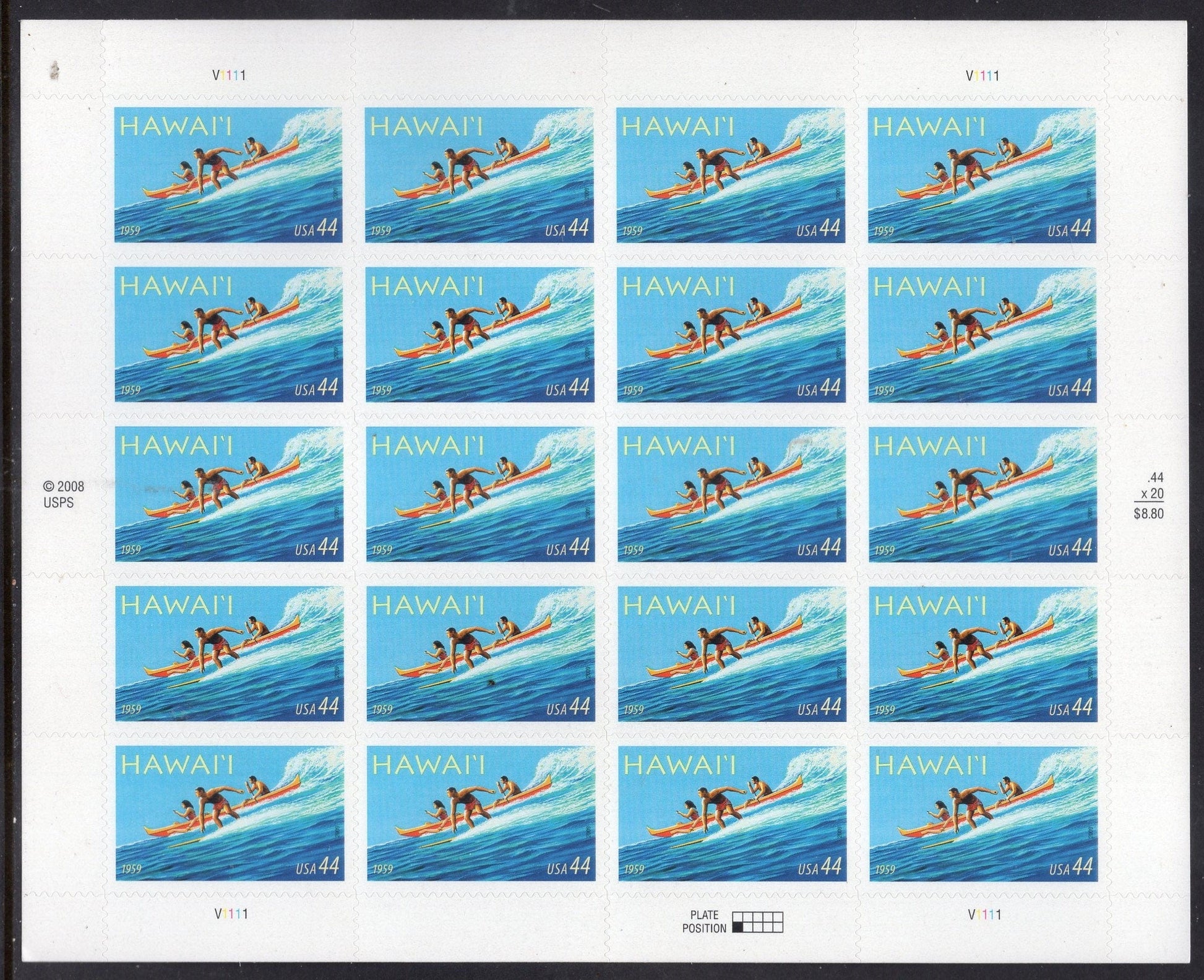 SURFING HAWAII STATEHOOD Wedding Sheet of 20