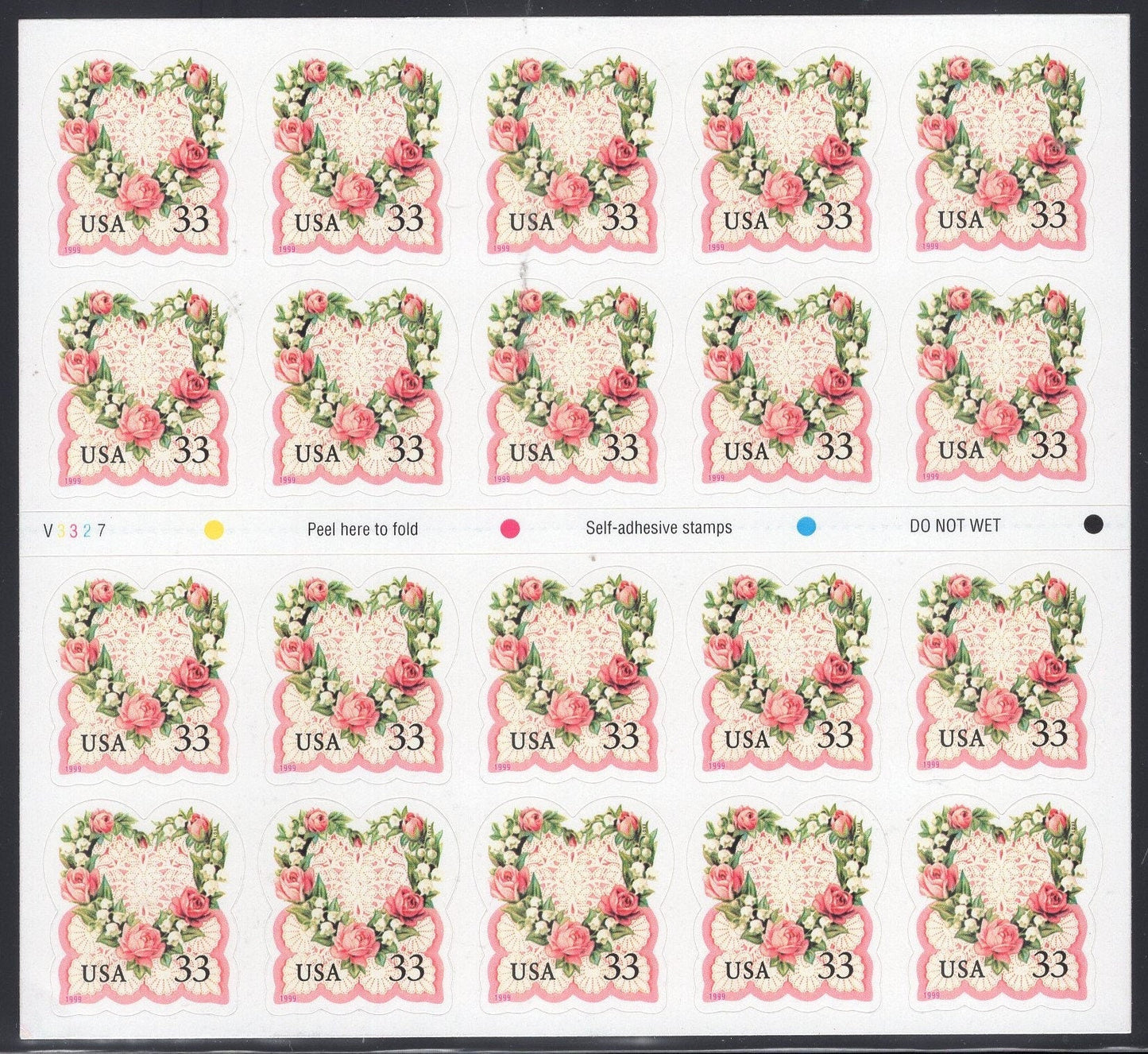 LOVE HEART VICTORIAN Flower Wreath Wedding 33c Sheet of 20