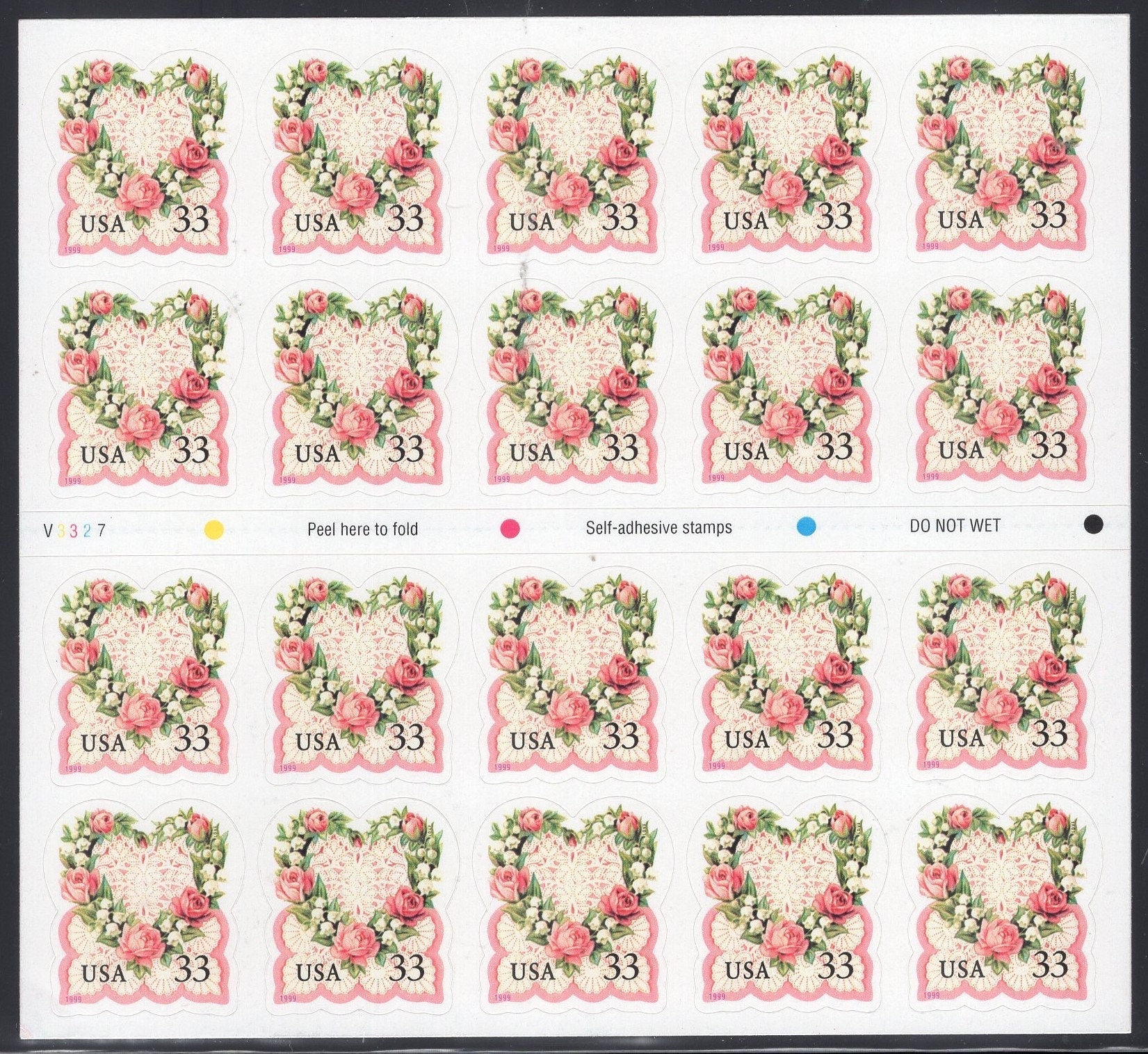 LOVE HEART VICTORIAN Flower Wreath Wedding 33c Sheet of 20