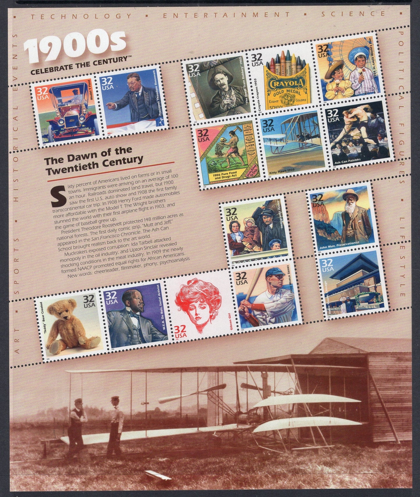 CELEBRATE the 1900's DECADE with this SHEET Showing 15 Important Events Scenes 1900-1909