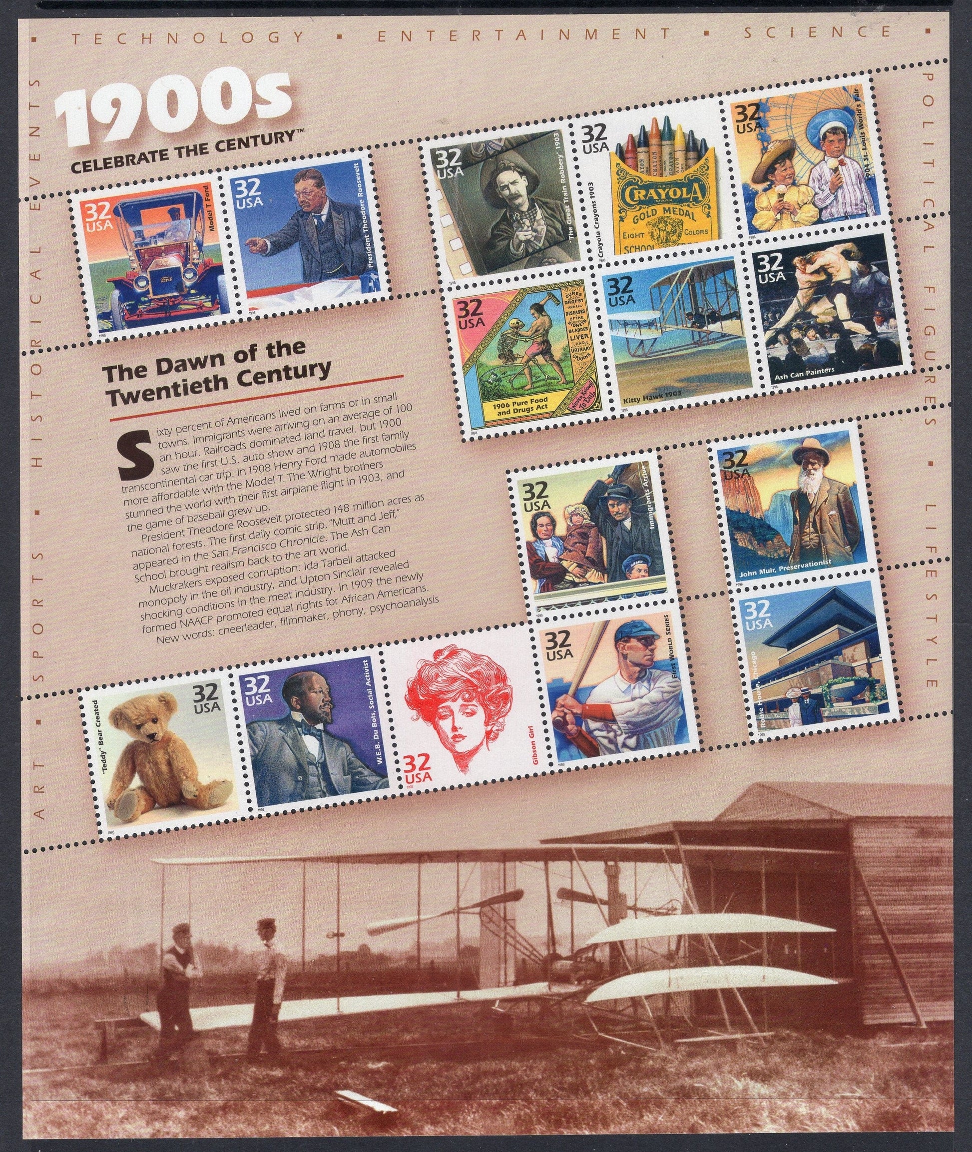 CELEBRATE the 1900's DECADE with this SHEET Showing 15 Important Events Scenes 1900-1909