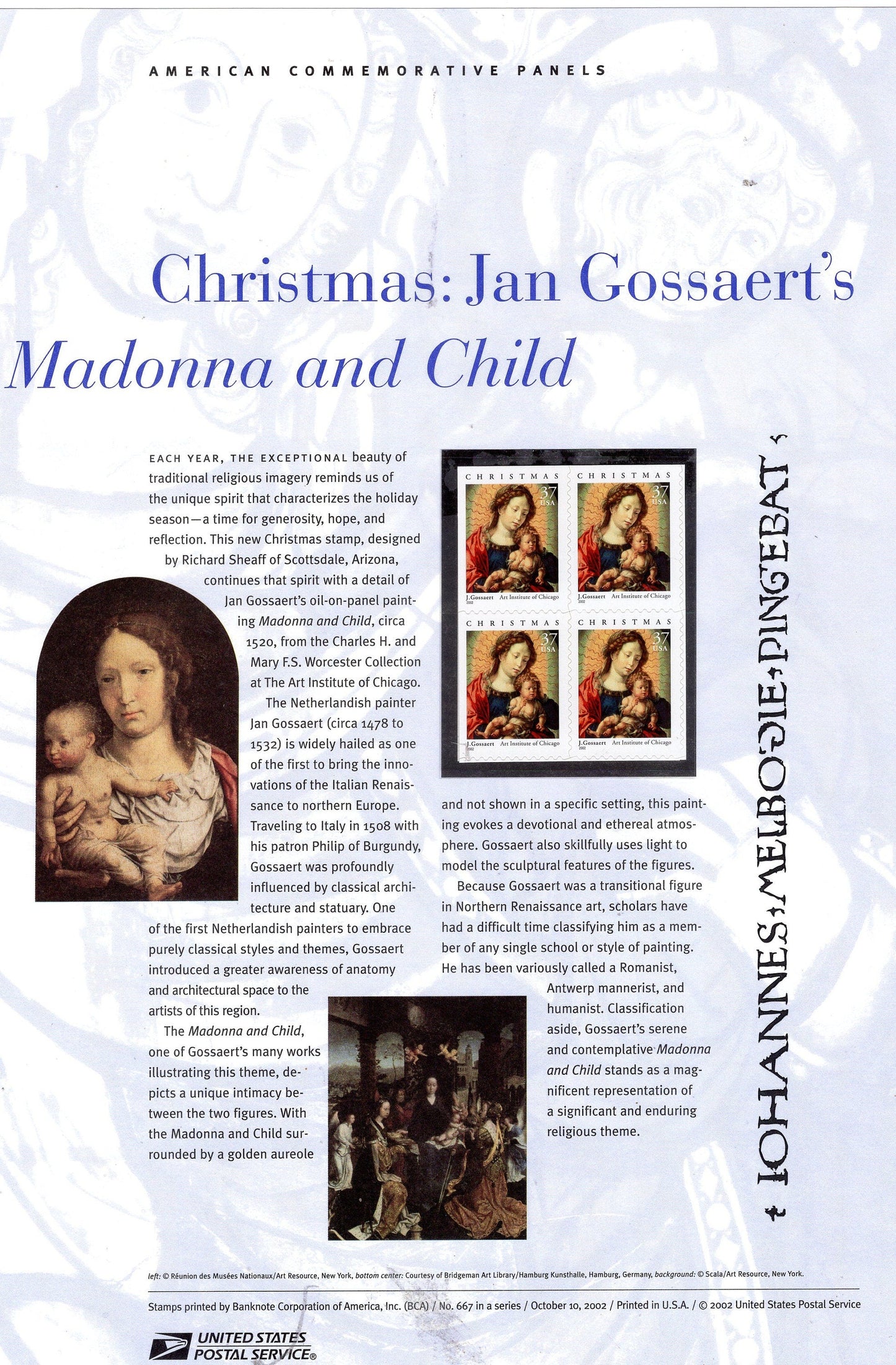 CHRISTMAS MADONNA CHILD Commemorative Panel w/ Block of 4 667