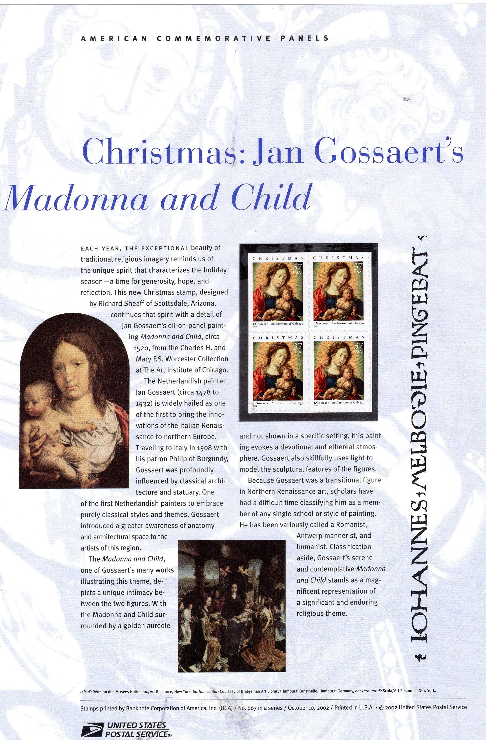 CHRISTMAS MADONNA CHILD Commemorative Panel w/ Block of 4 667