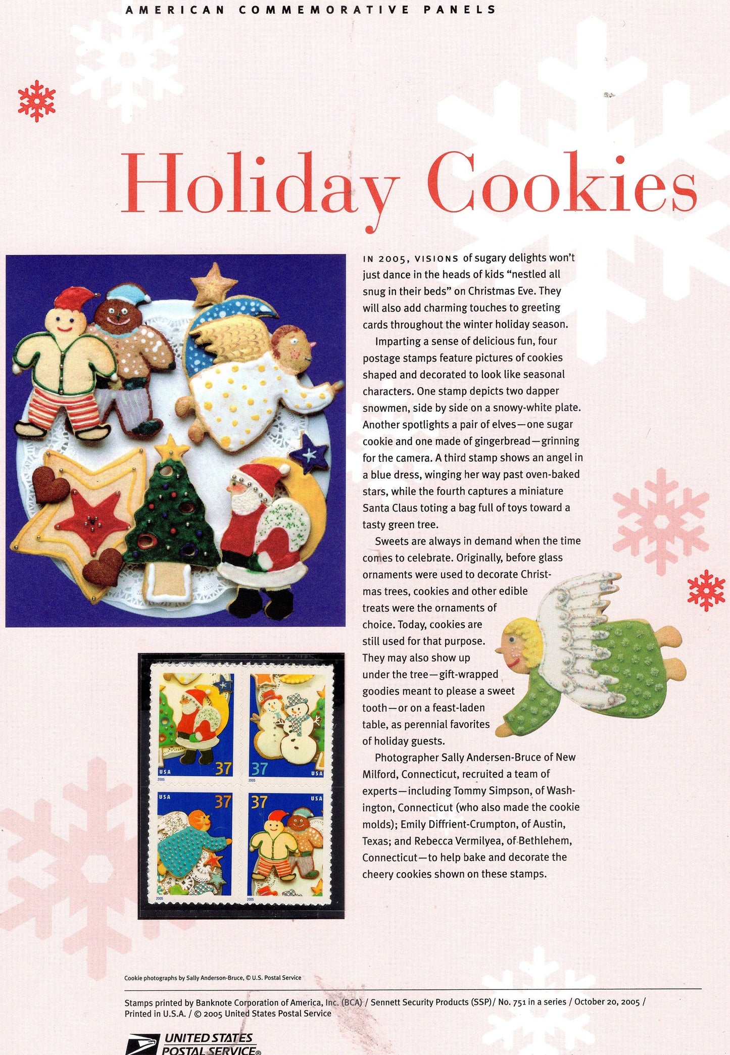 CHRISTMAS HOLIDAY COOKIES Commemorative Panel w/ Block of 4