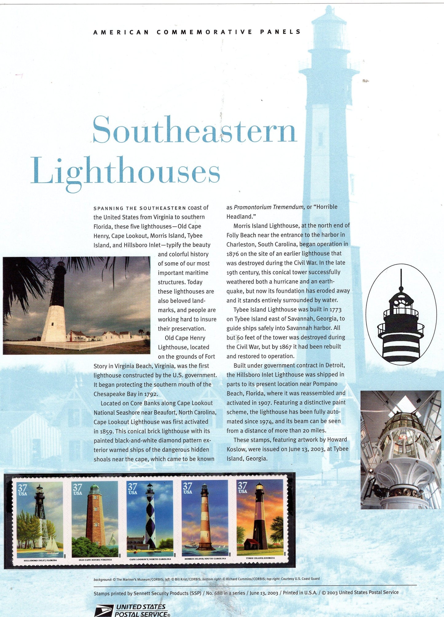 SOUTHEASTERN LIGHTHOUSES COAST Commemorative Panel with Strip of 5