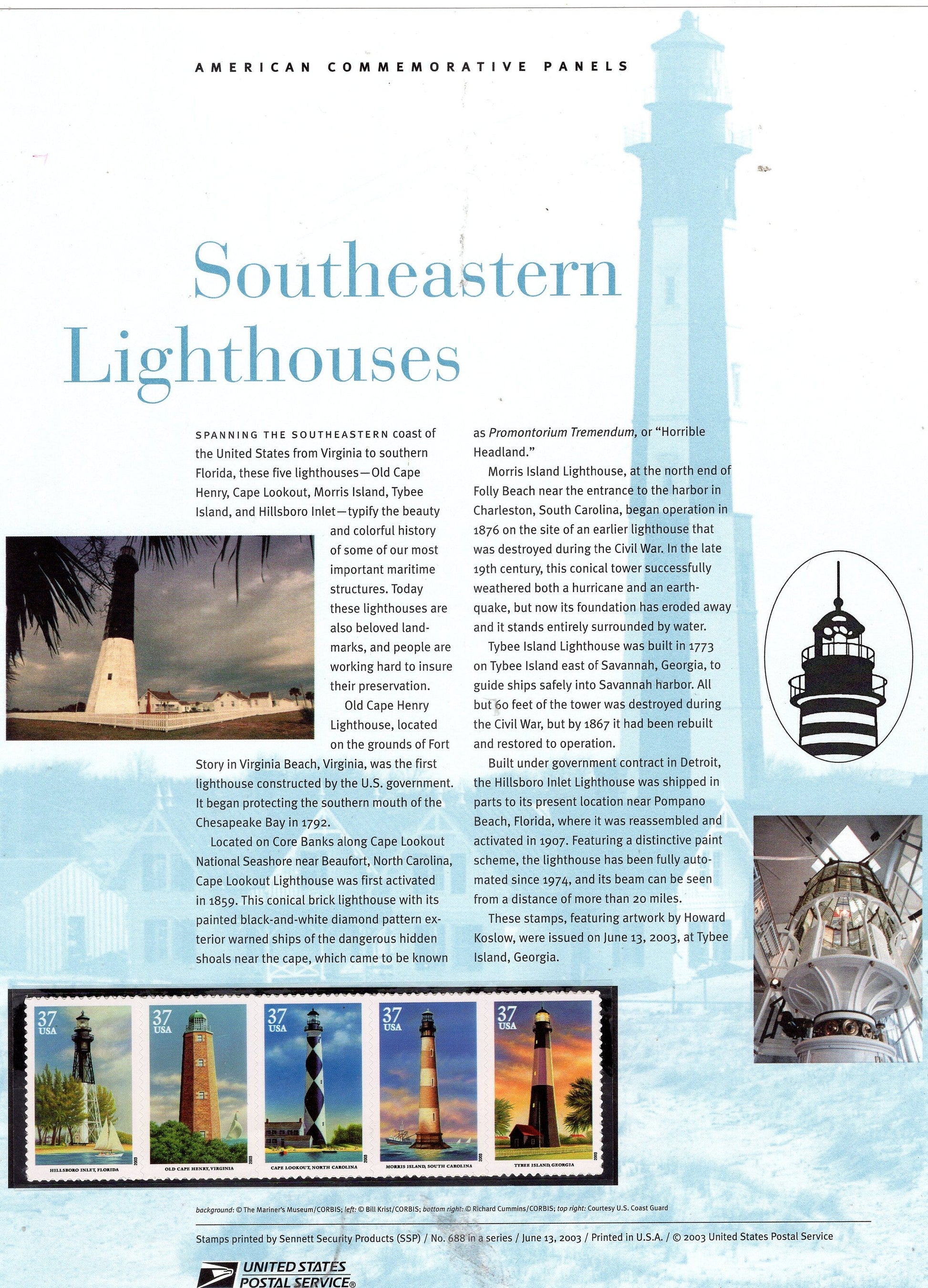 SOUTHEASTERN LIGHTHOUSES COAST Commemorative Panel with Strip of 5