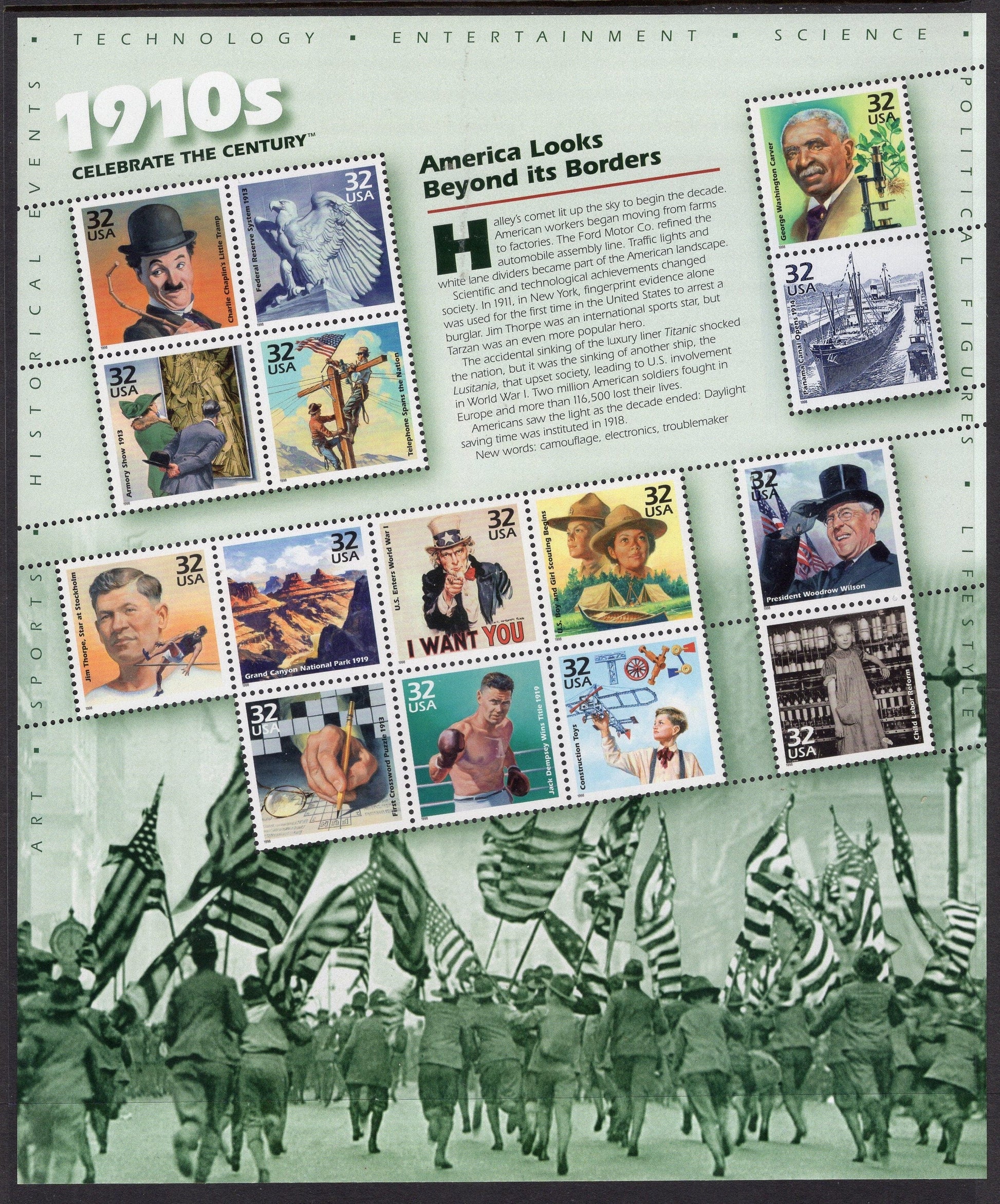 CELEBRATE the 1910's DECADE with this SHEET Showing 15 Important Events Scenes 1910-1919