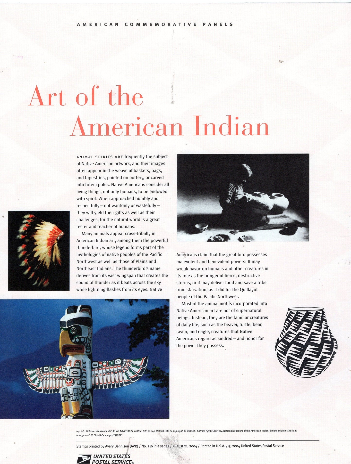 AMERICAN INDIAN ART 2 Commemorative Panels w/ Sheet of 10