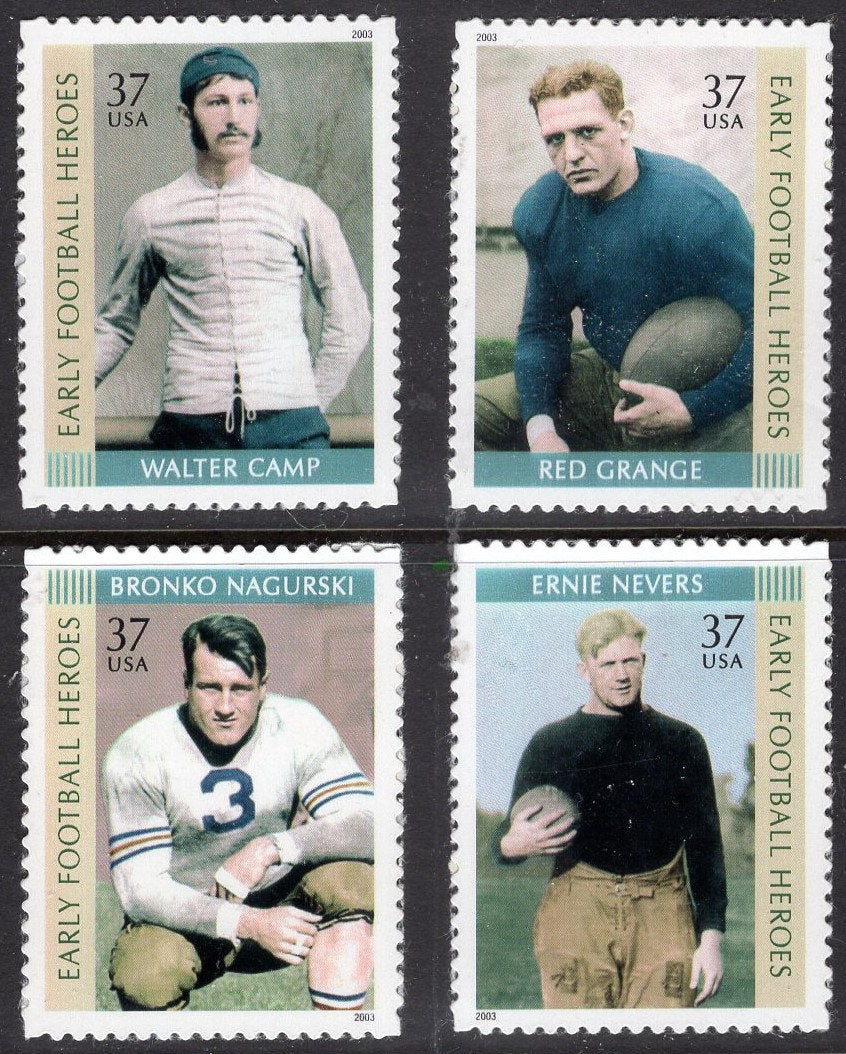 2 each EARLY FOOTBALL HEROES (8 total) Red Grange Bronko Nagurski Walter Camp Ernie Nevers USA