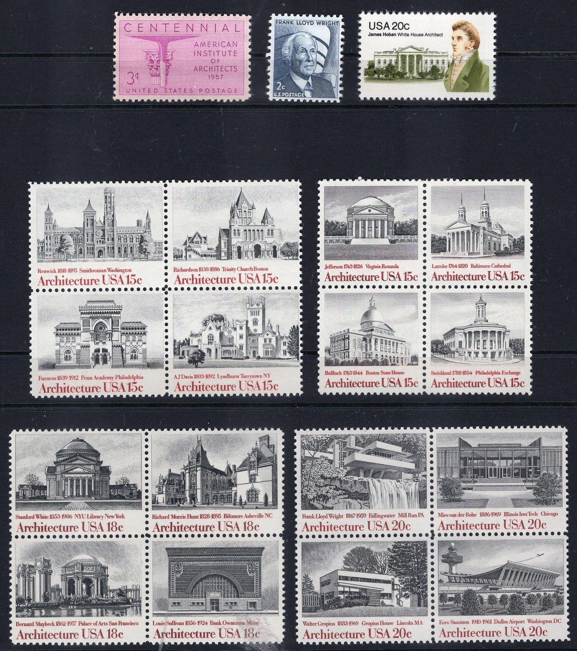 AMERICAN ARCHITECTURE AIA Theme Collection of 19 inc Fallingwater Wright Hoban Boston State