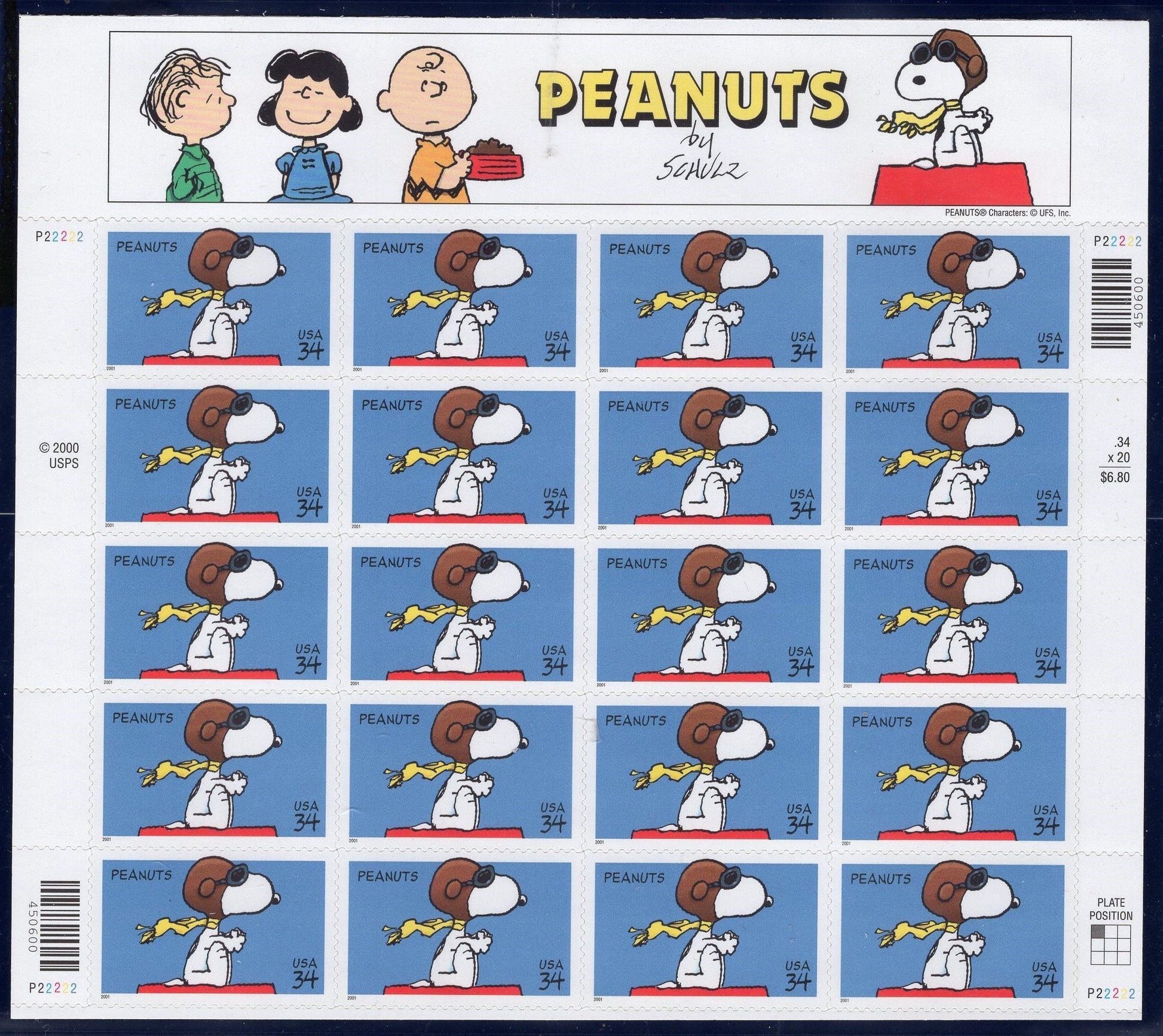 SNOOPY PEANUTS Decorative Sheet of 20 Lucy Linus Charlie Brown
