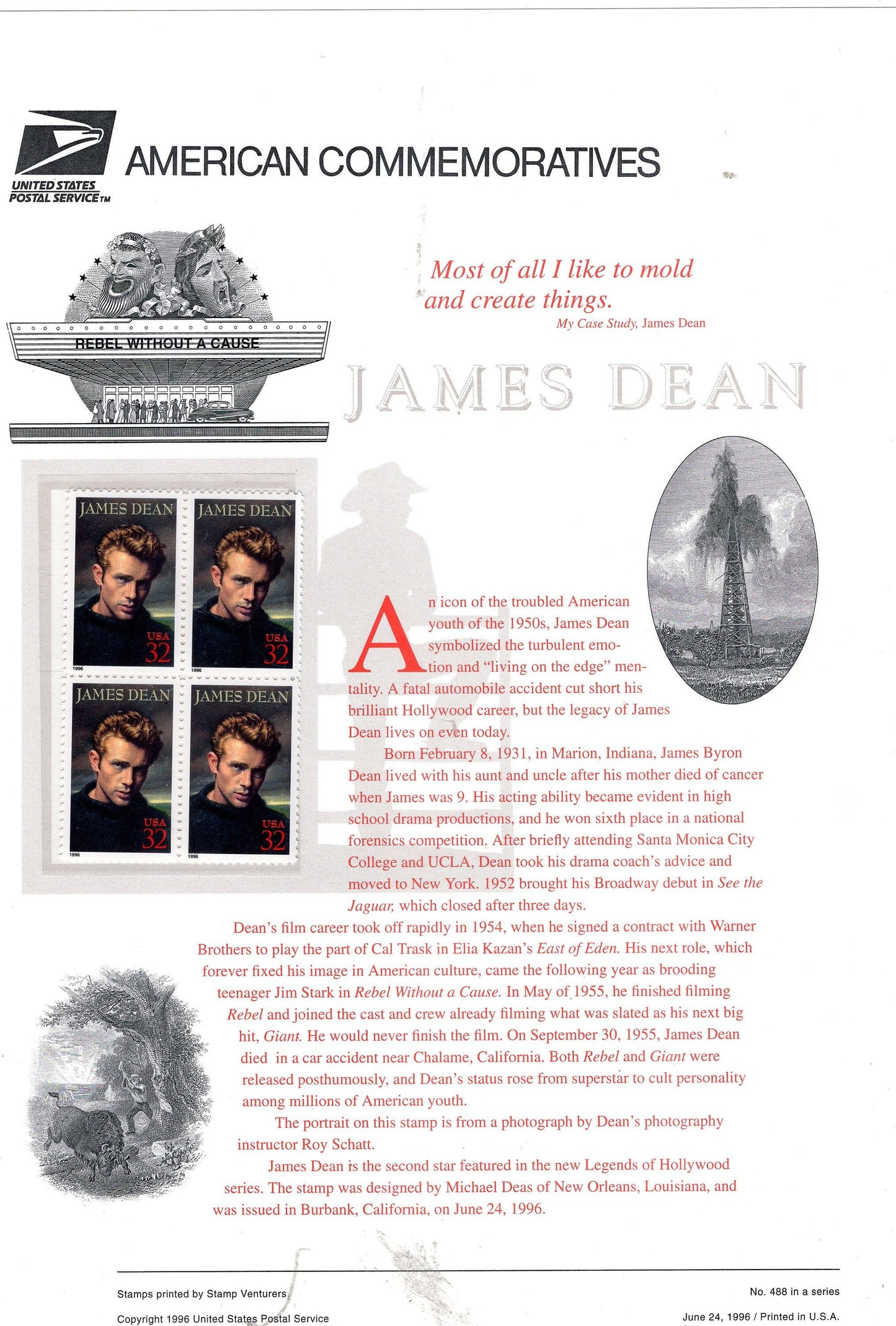 JAMES DEAN ACTOR Rebel Without A Cause Movies Film Cinema Commemorative Panel 4