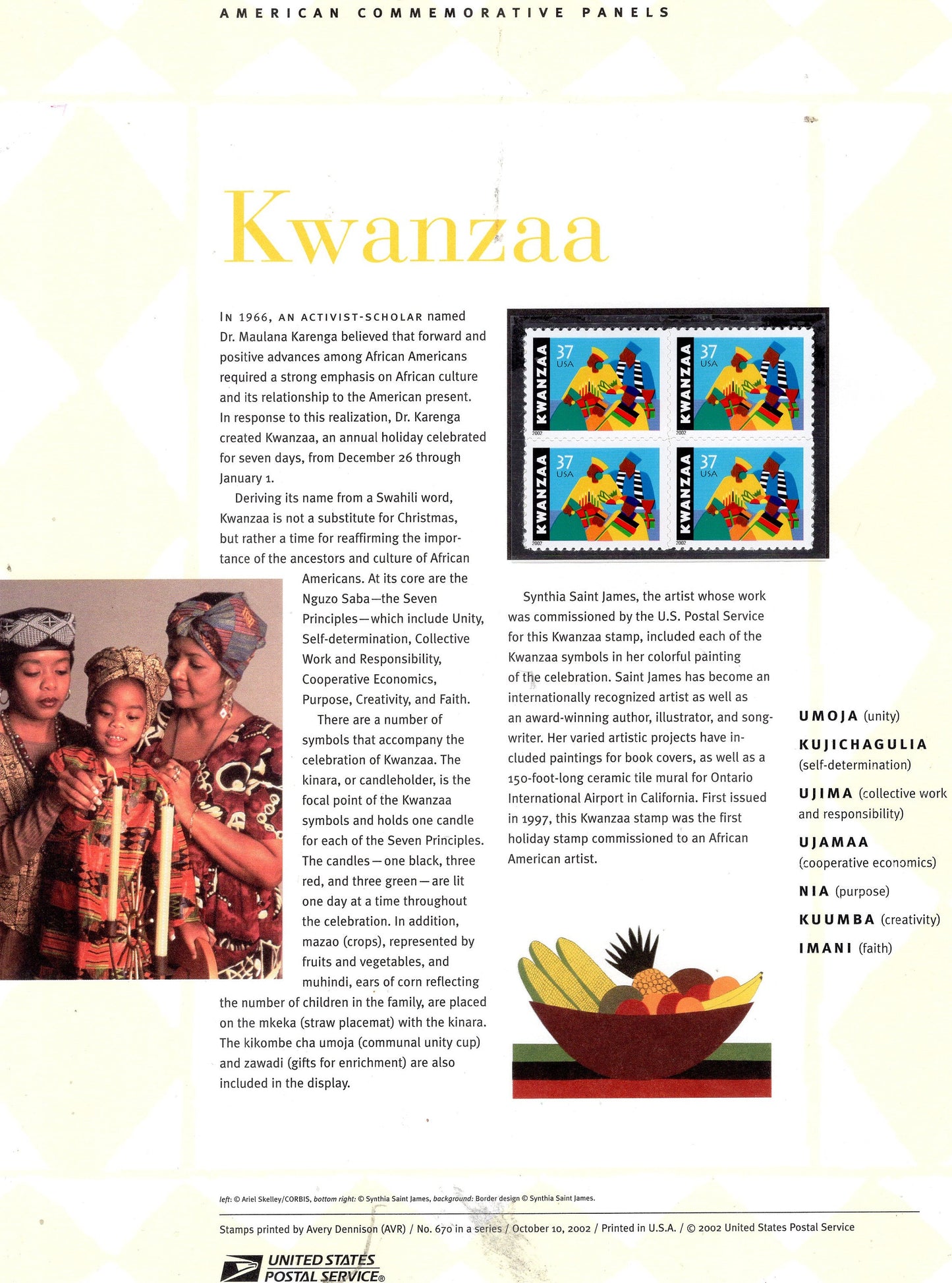 KWANZAA CELEBRATION Commemorative Panel w/ Block of 4 670