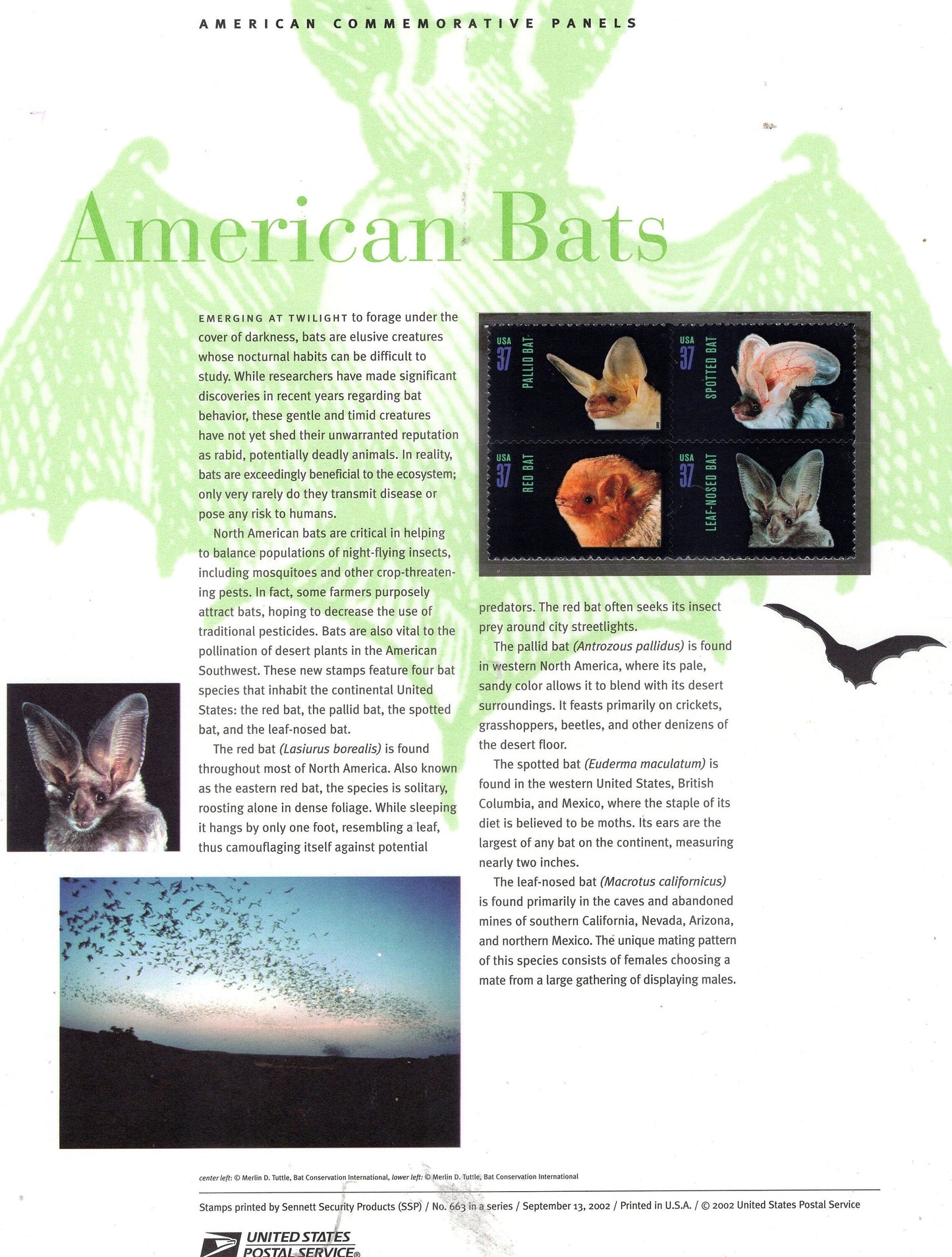 AMERICAN BATS HABITS Life Commemorative Panel w/ Block of 4