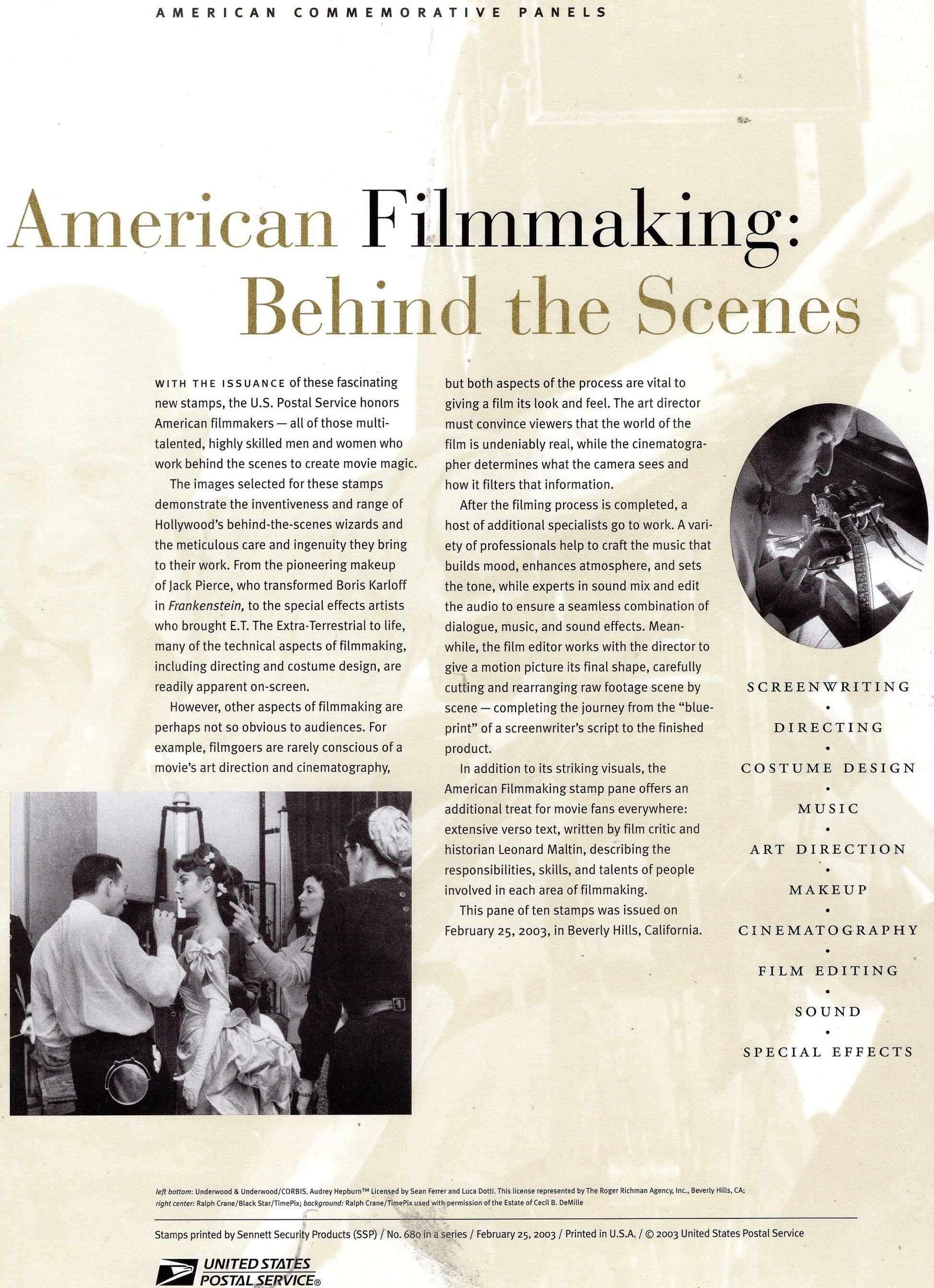 FILMMAKING inc E.T. Two Commemorative Panels w/ Sheet of 10, with Descriptive #680