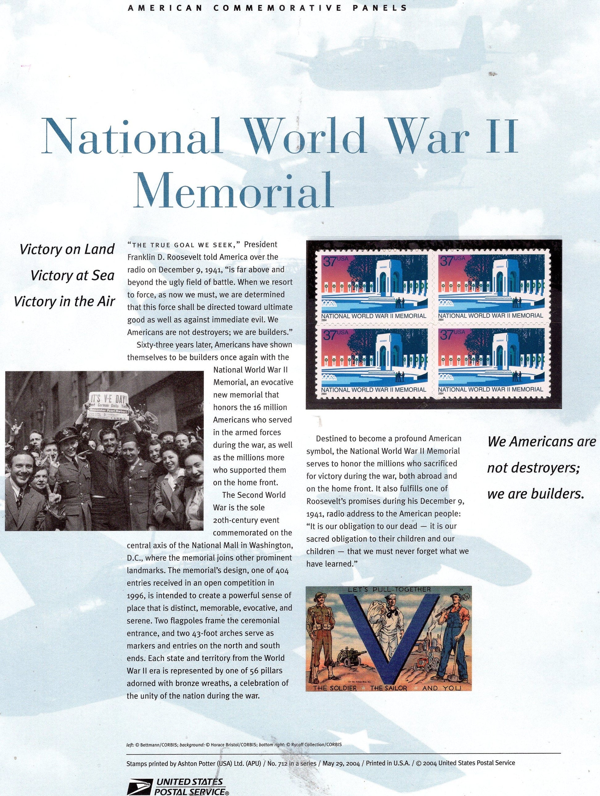 WORLD WAR II 2 Memorial Washington Victory Commemorative Panel with Block 4
