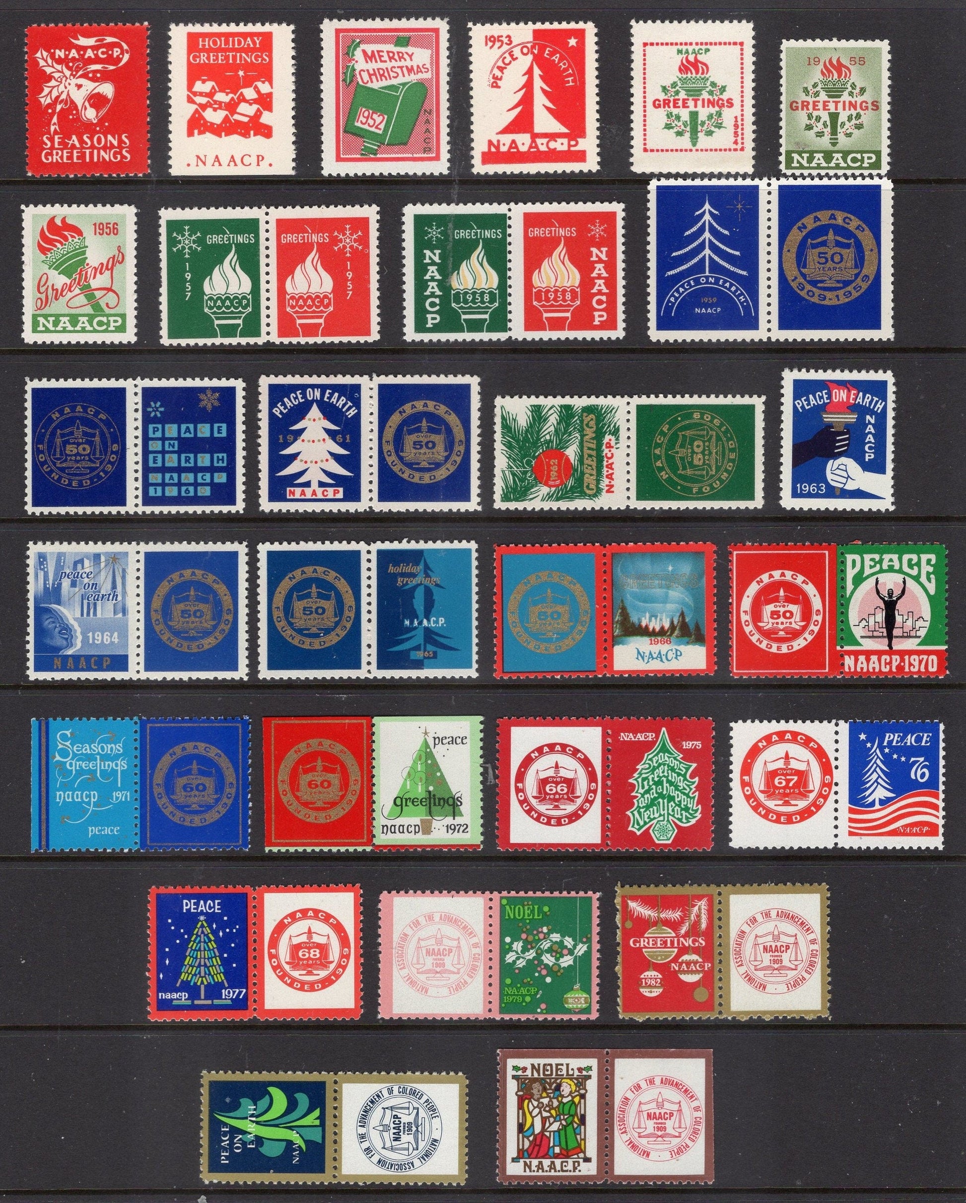 NAACP Season's Greetings Christmas Seal Collection of 46 Seals Black Heritage