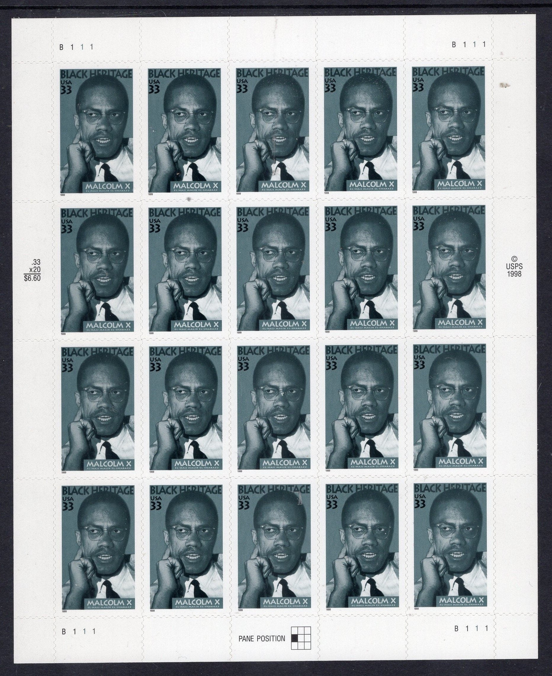 MALCOLM X CIVIL Rights Activist Black Heritage Muslim Minister Sheet of 20