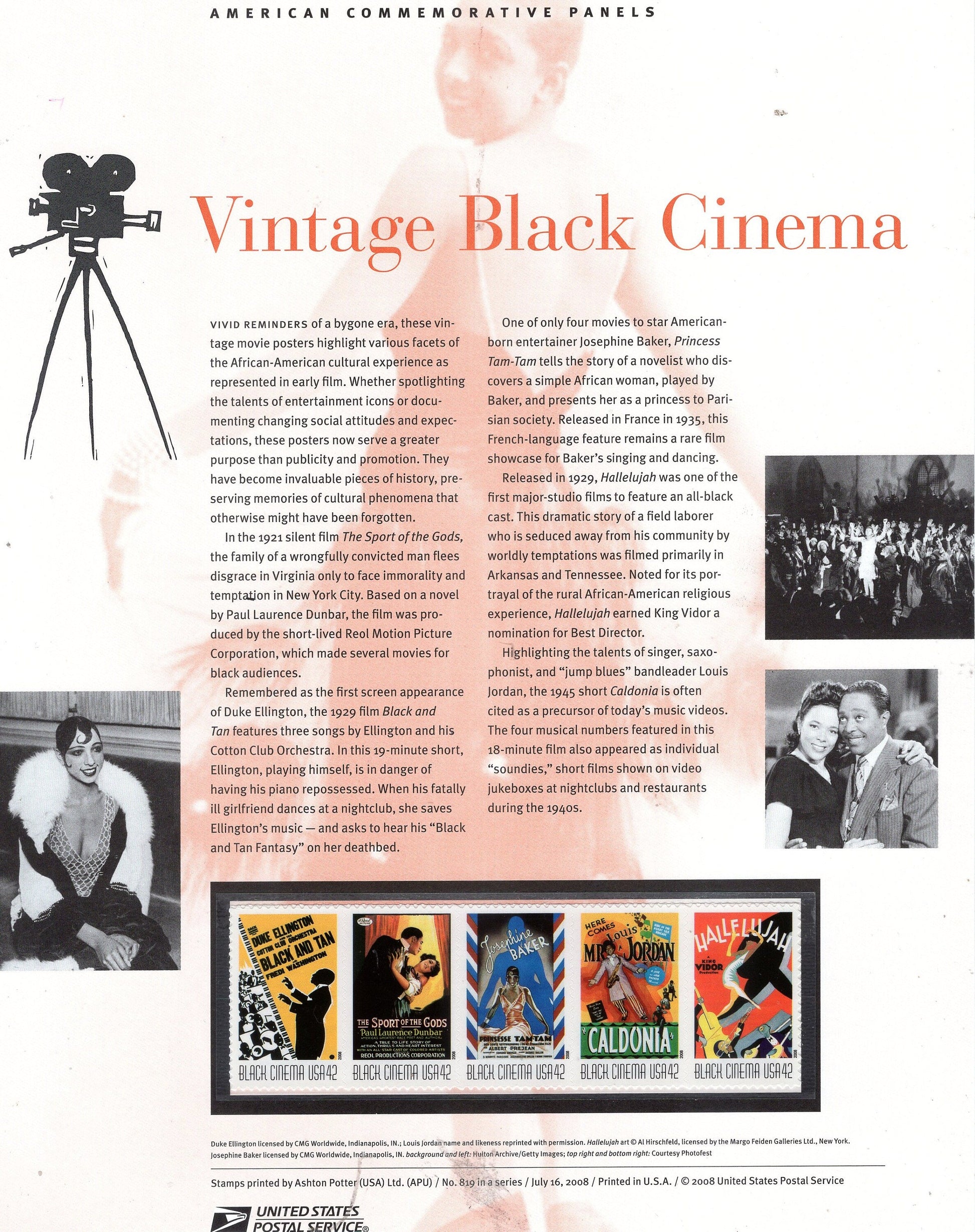 VINTAGE BLACK CINEMA Black Americans Heritage Commemorative Panel w/ Strip of 5