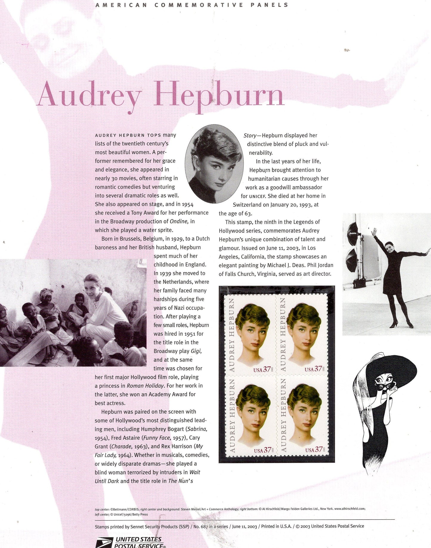 AUDREY HEPBURN ACTRESS Movies Film Cinema Academy Award Commemorative Panel 4