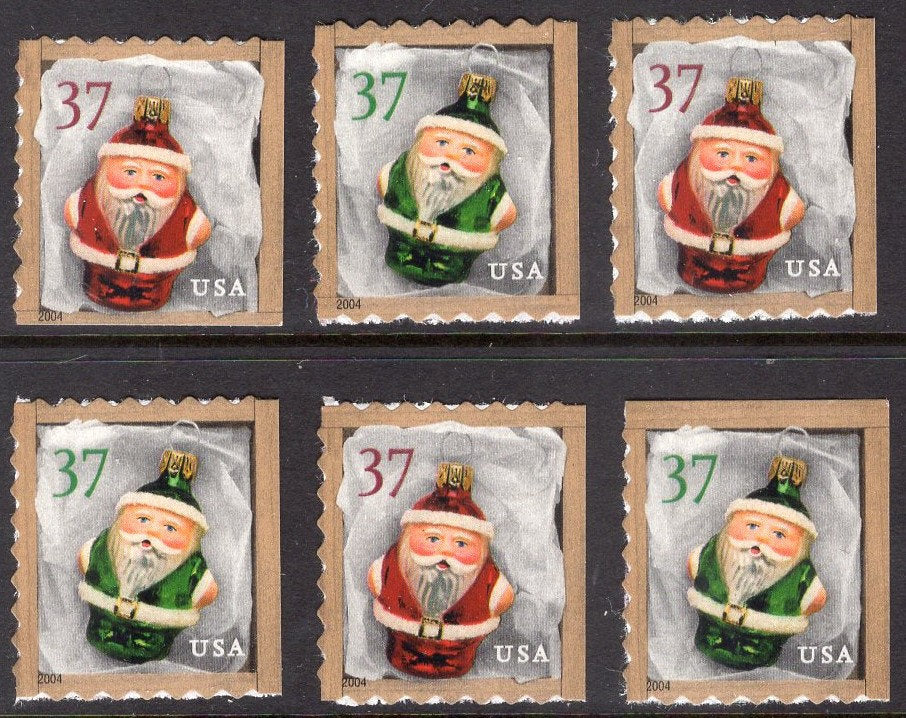 12 CHRISTMAS SANTA ORNAMENTS Red x6 + Green x6 Self-adhesive 37c