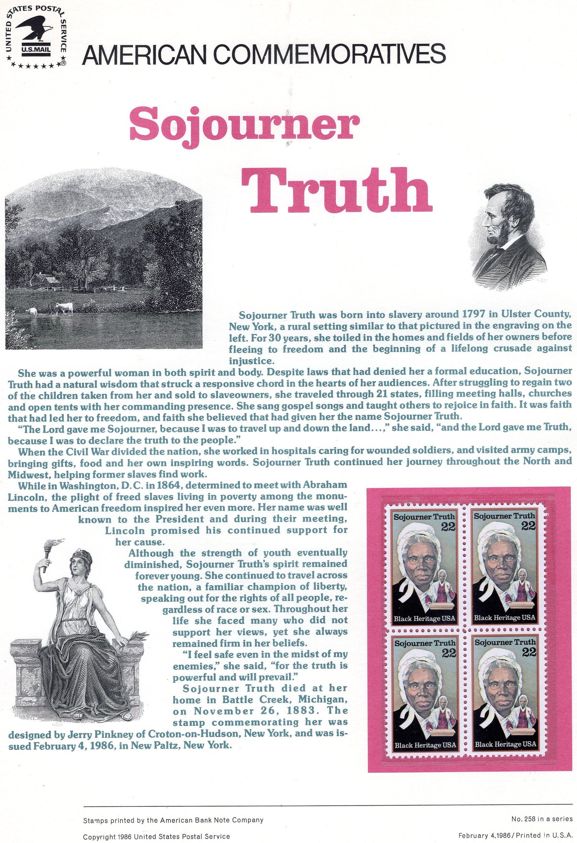 SOJOURNER TRUTH Black Heritage Champion LIBERTY Commemorative Panel