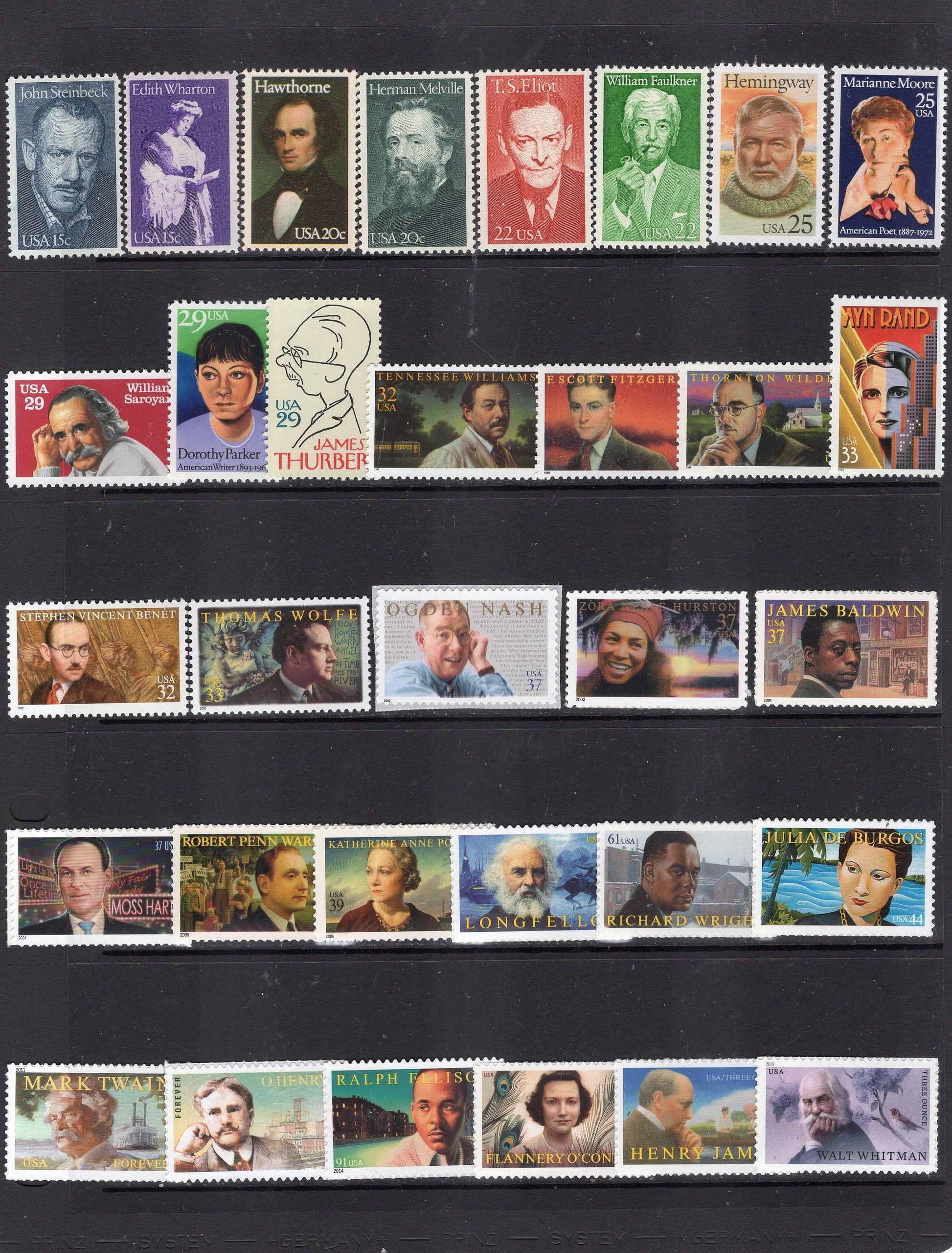 LITERARY ARTS COMPLETE Series of 32 issued by Usps Hemingway Steinbeck Rand Wilder