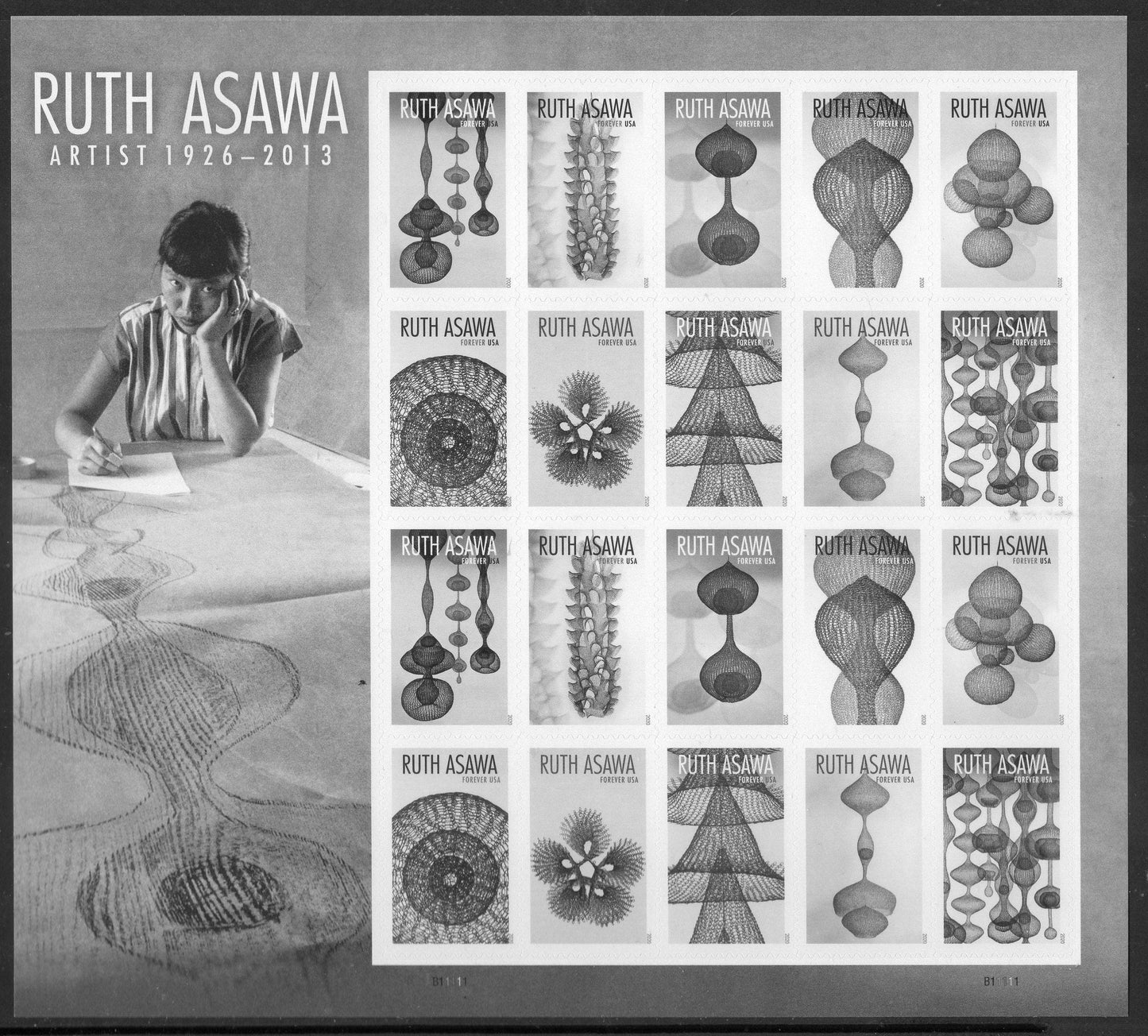 RUTH ASAWA DECORATIVE Sheet of 20 (2 each of 10 different Art Designs) Wedding
