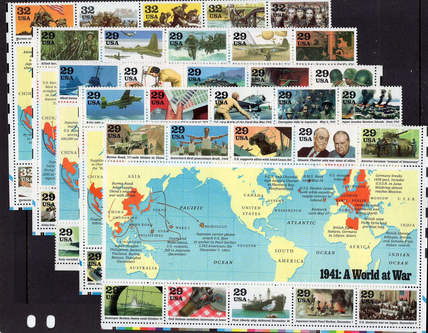 50 WORLD WAR II 2 - Complete Collection of 5 Sheets of 10