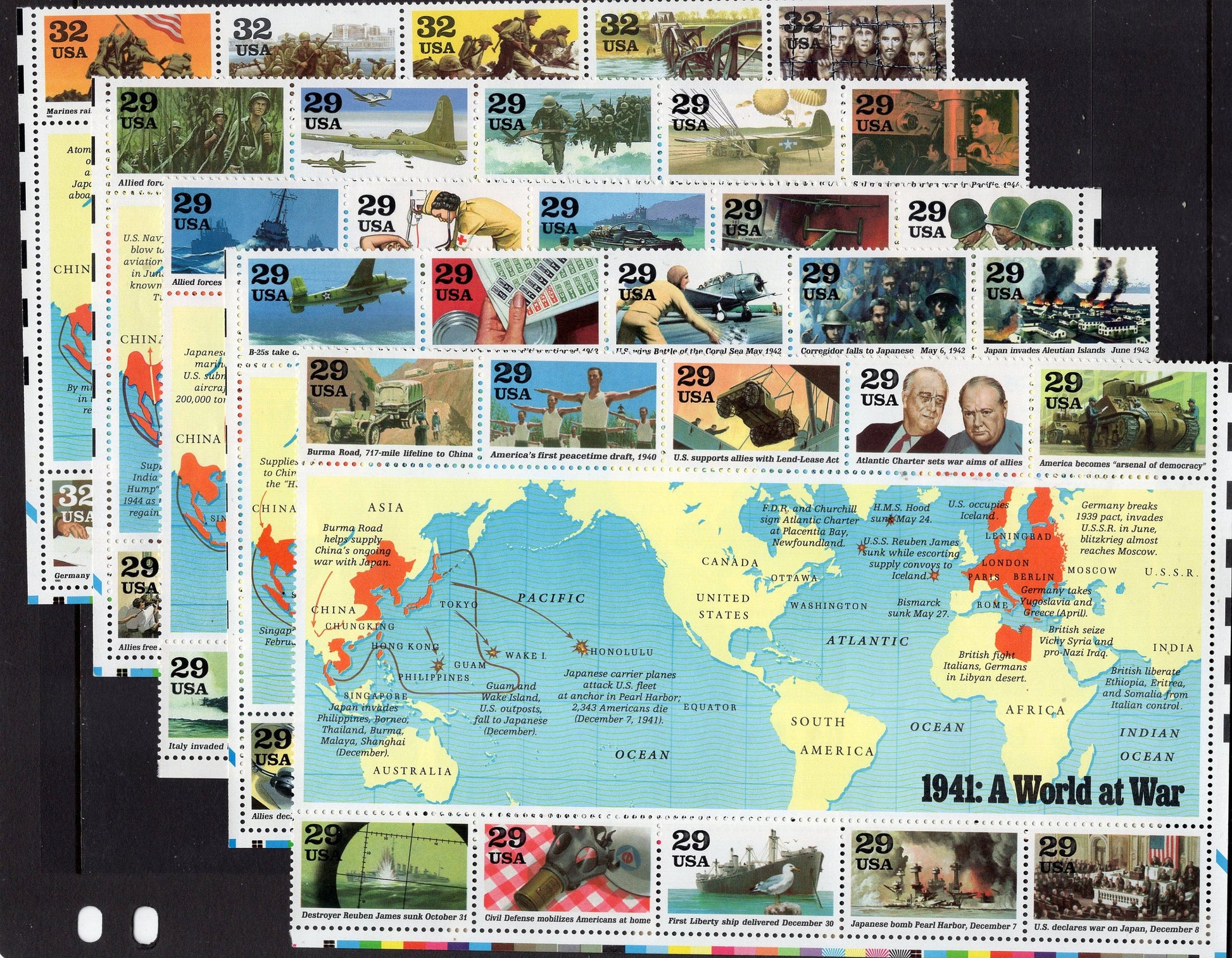 50 WORLD WAR II 2 - Complete Collection of 5 Sheets of 10