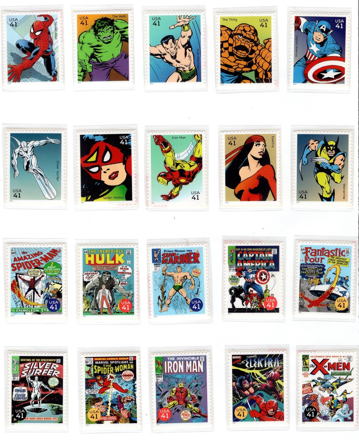 20 MARVEL COMICS DECORATIVE Super Heroes on Back - Spiderman The Hulk Spider Woman X-Men Four Elektra