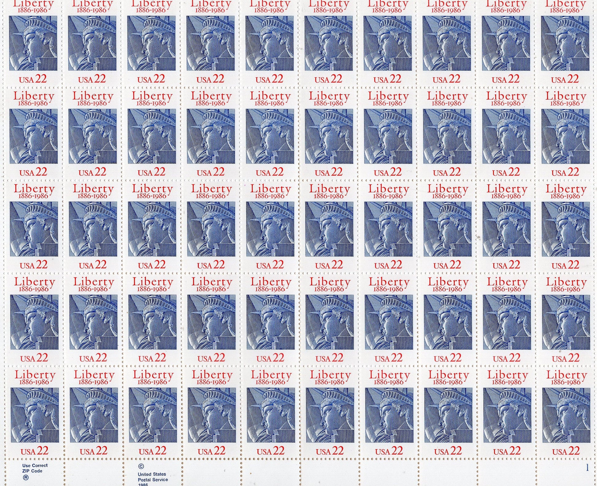 STATUE of LIBERTY 100th ANNIVERSARY Gift from France Sheet of 50