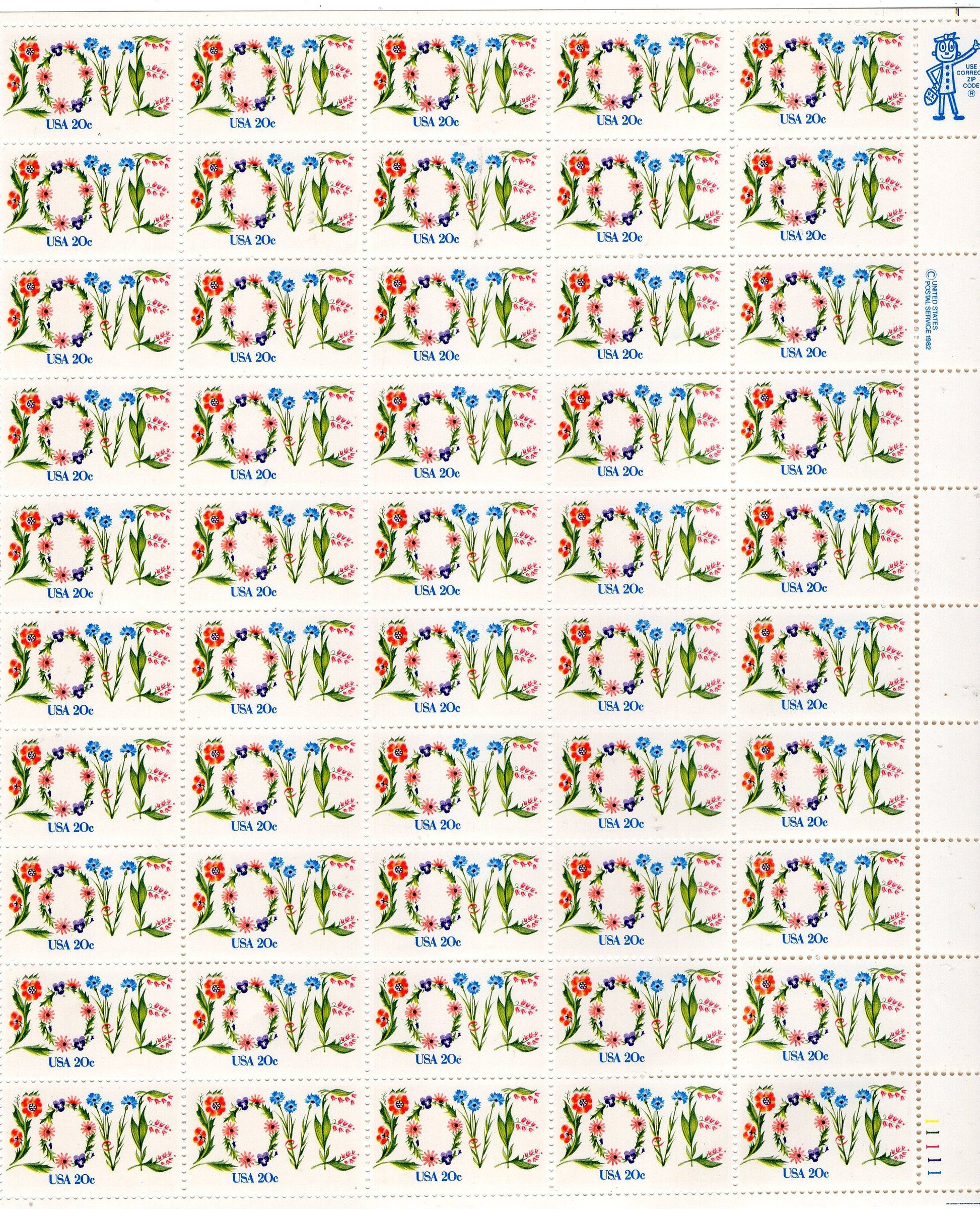 LOVE FLOWERS Sheet of 50 20c - 1951