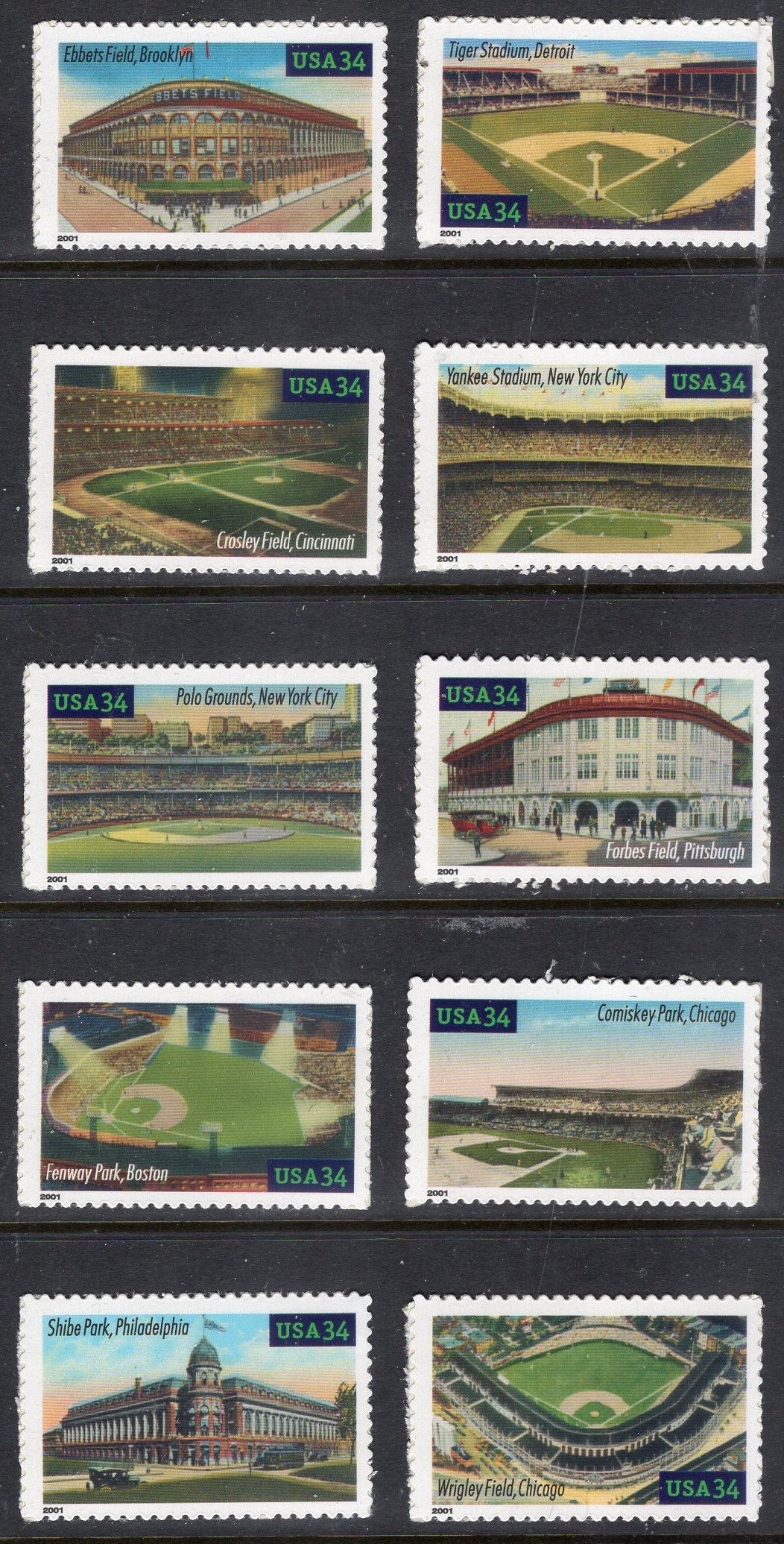 10 BASEBALL LEGENDARY STADIUMS Playing Fields Parks 10 Singles w/Back