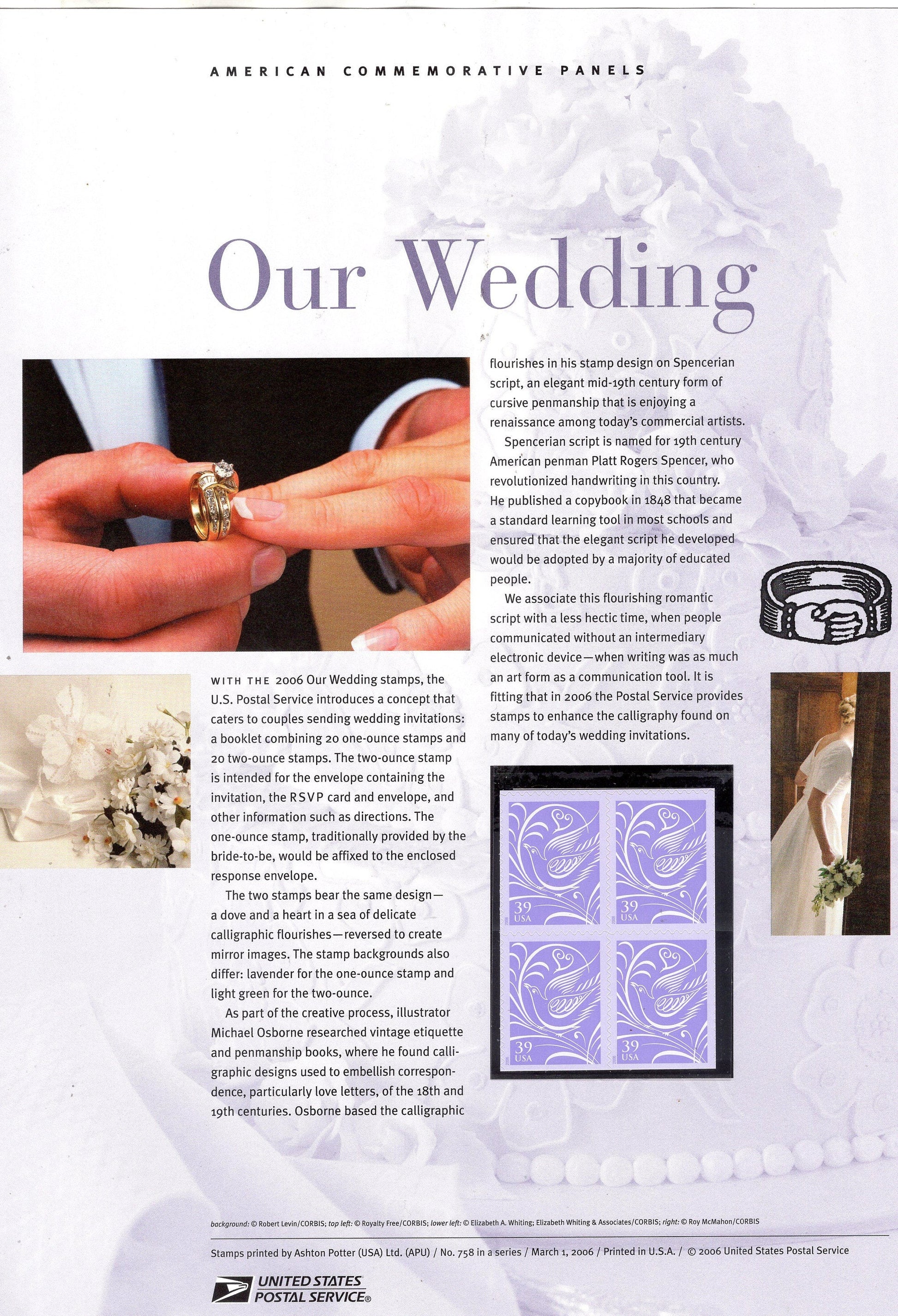 OUR WEDDING TWO Special Commemorative Panels Doves Rings