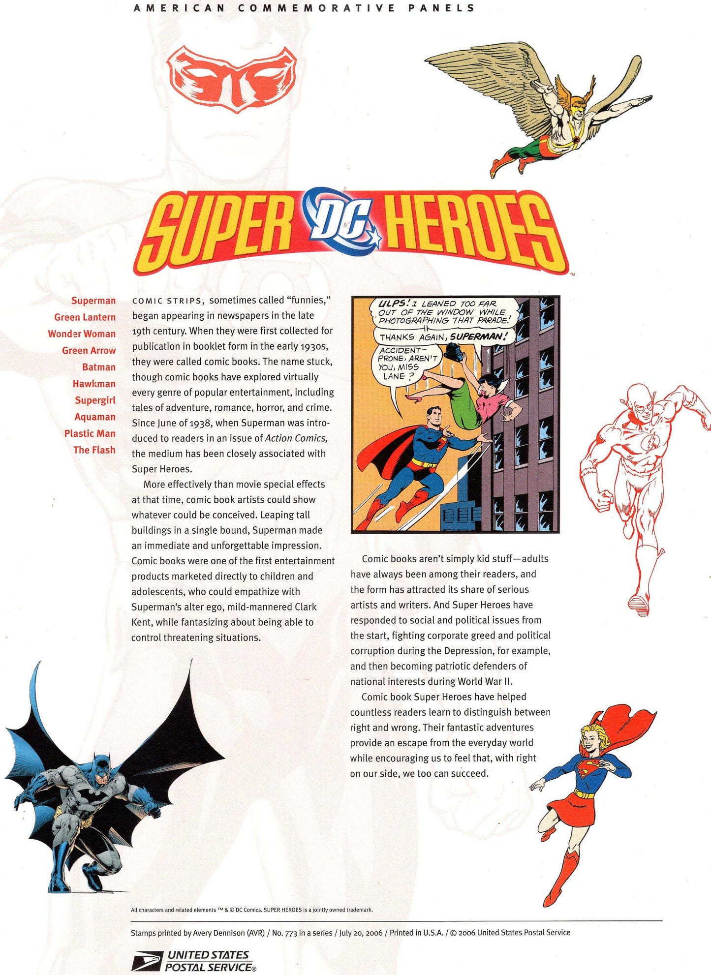 SUPER HEROES Two Special Commemorative Panels Superman BATMAN