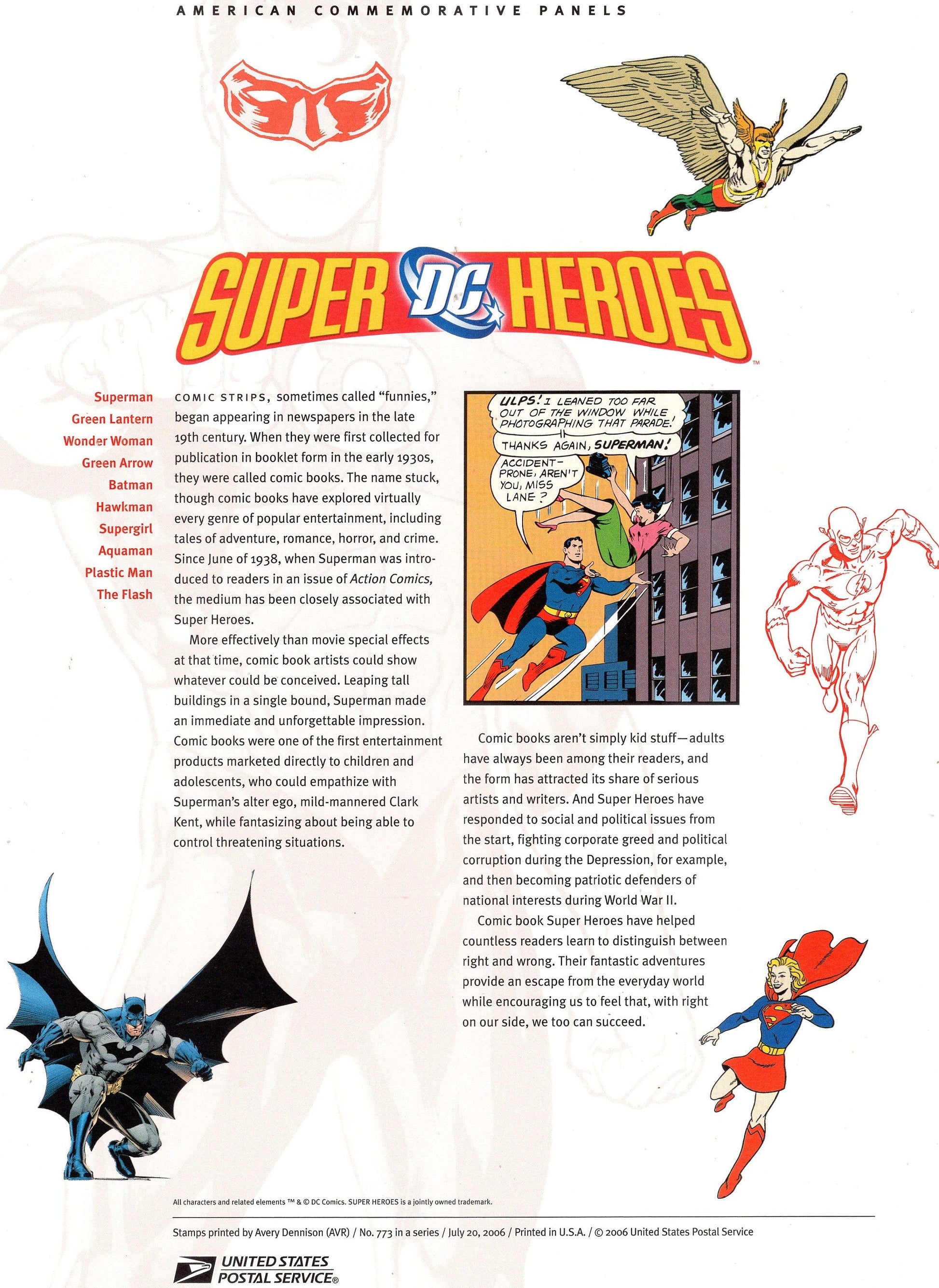 SUPER HEROES Two Special Commemorative Panels Superman BATMAN