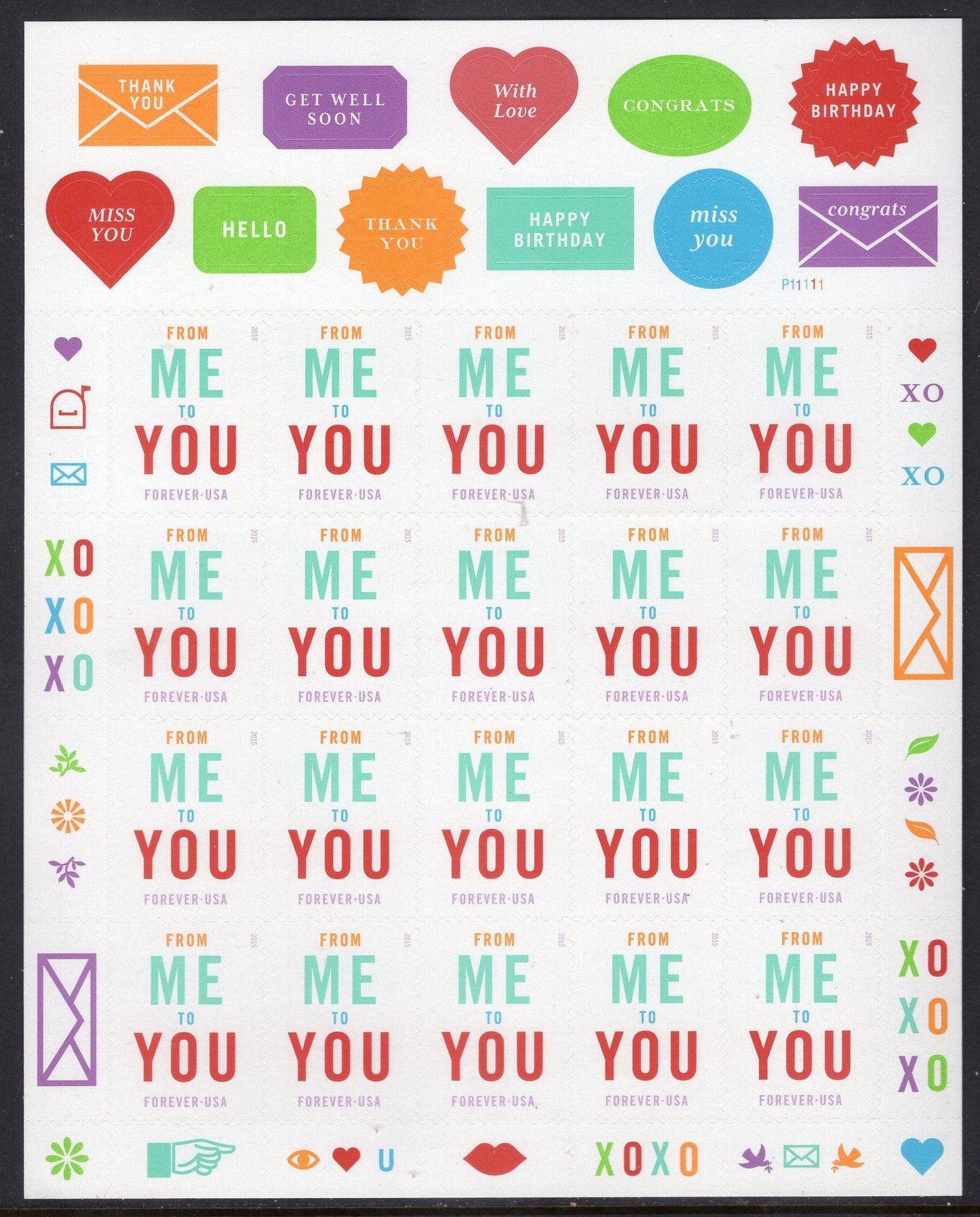 FROM ME to YOU Thank You Sheet of 20 Stickers Wedding