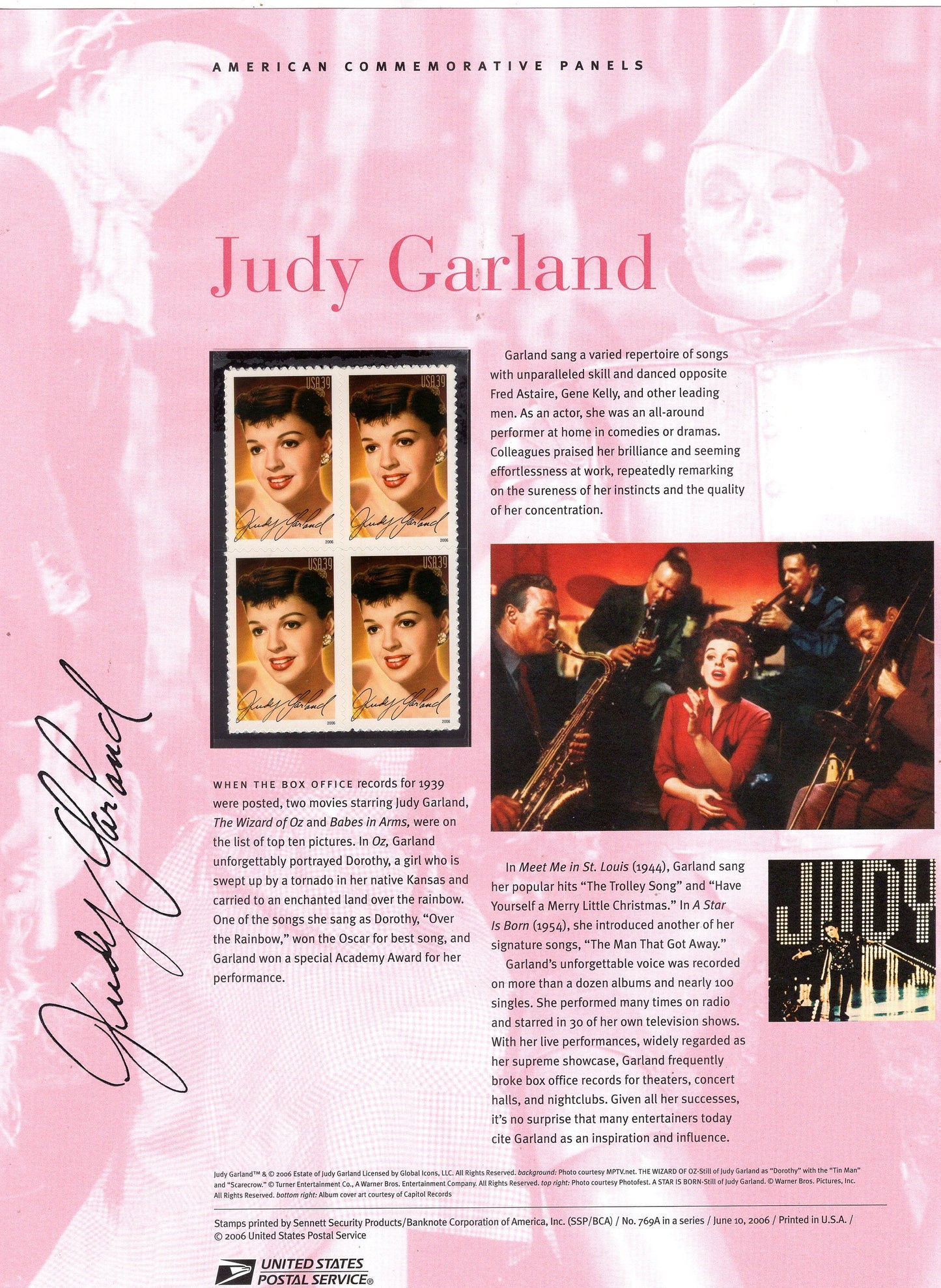 JUDY GARLAND HOLLYWOOD Legend Special Commemorative Panel