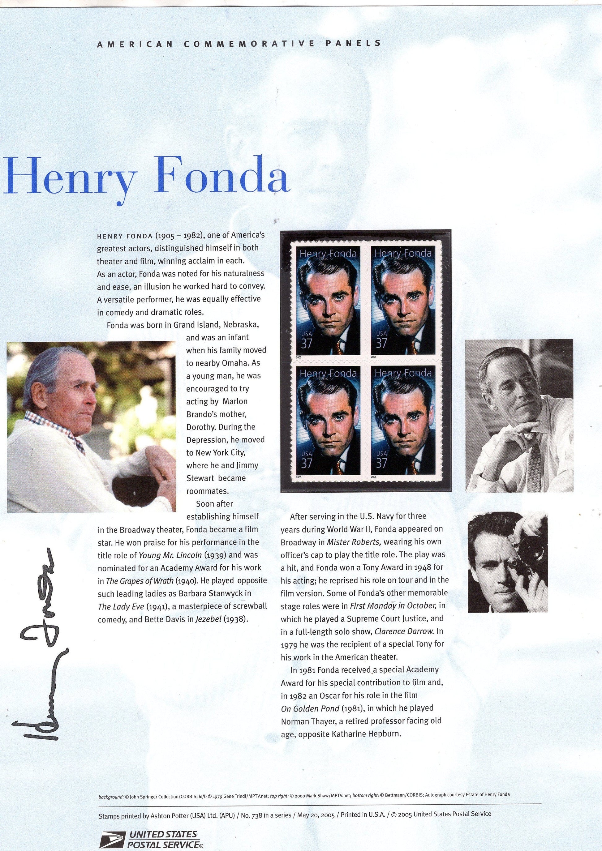 HENRY FONDA HOLLYWOOD Legend Special Commemorative Panel