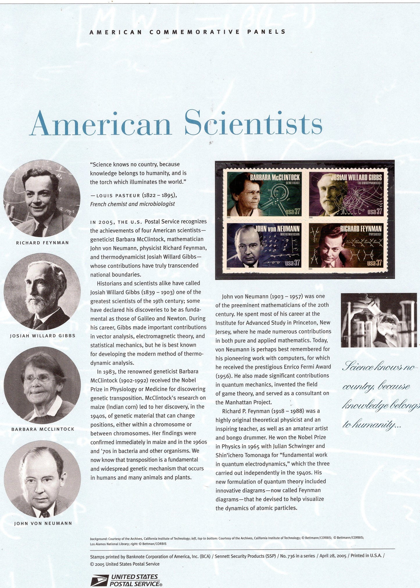 SCIENTISTS FEYNMAN Von NEUMANN Special Commemorative Panel