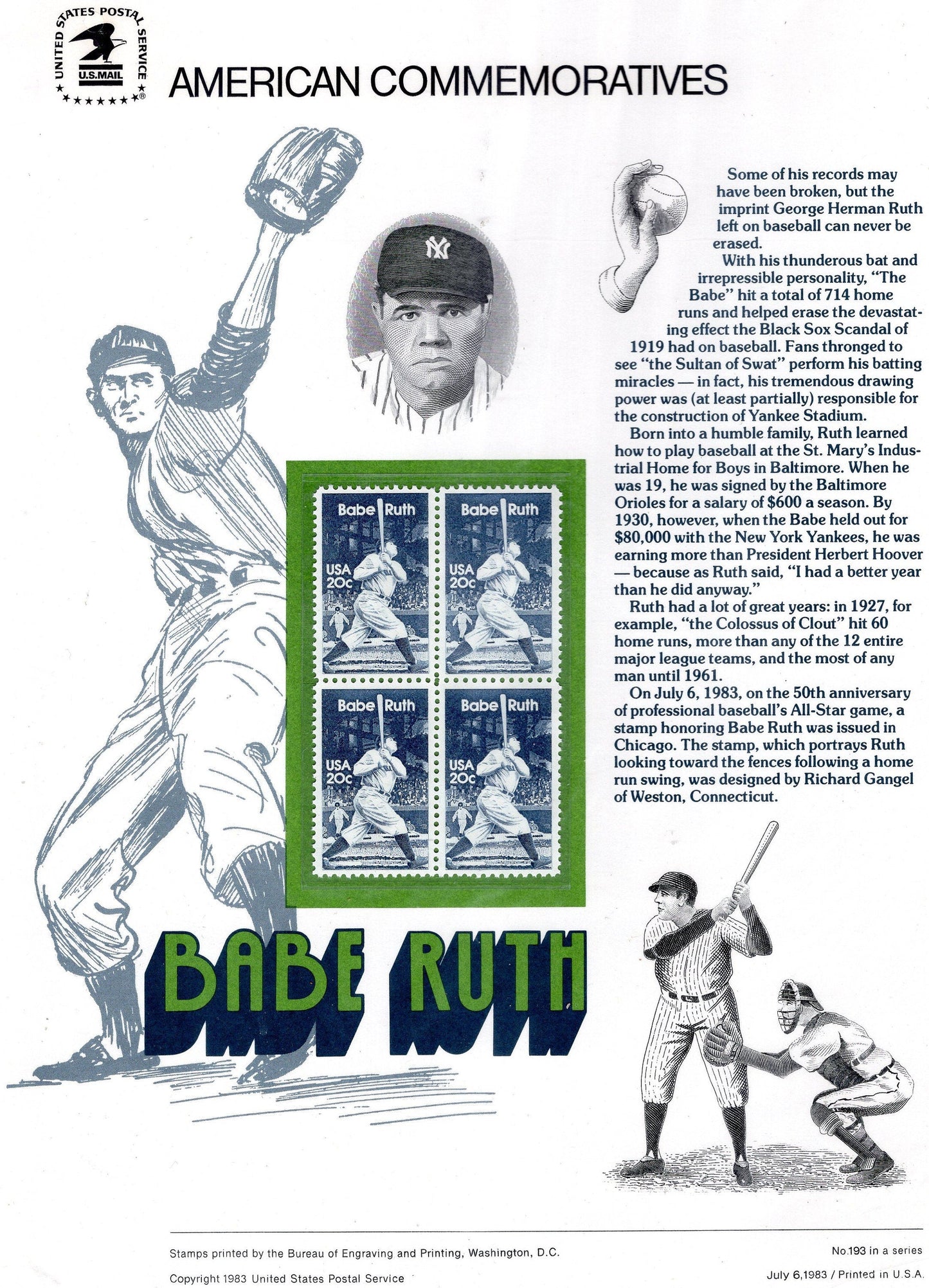 BABE RUTH YANKEES Home Runs Hall Special Commemorative Panel