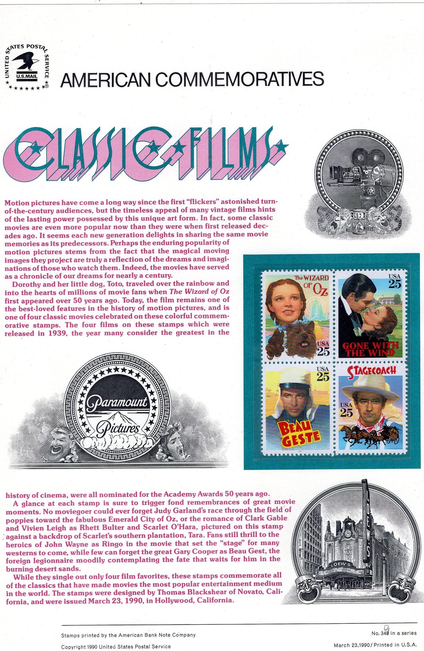 GARLAND Oz GABLE WAYNE Cooper Class Film Stars Commemorative Panel with Block 4