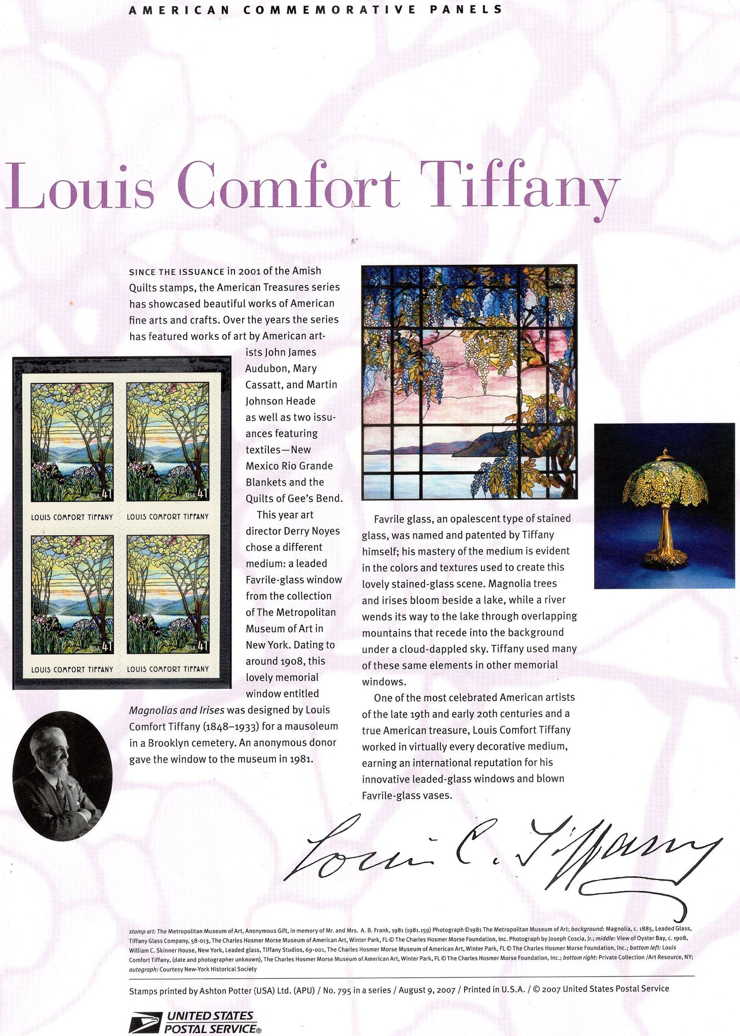 LOUIS COMFORT TIFFANY Stained Favrile Glass Commemorative Panel