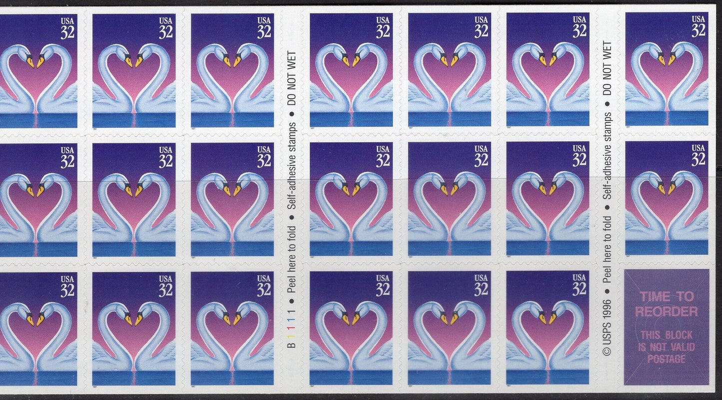 20 SWANS CREATING a LOVE Heart - Wedding Invitations 32c Self-adhesive