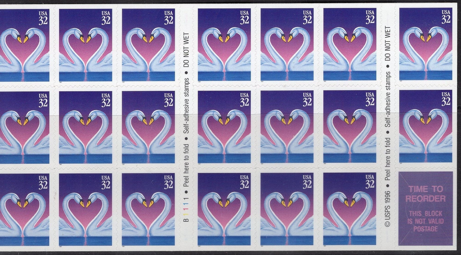 20 SWANS CREATING a LOVE Heart - Wedding Invitations 32c Self-adhesive
