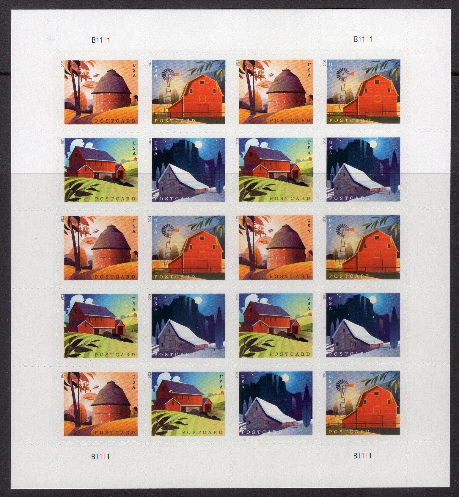 BARN POSTCARD Rate (44c Today) Sheet of 20