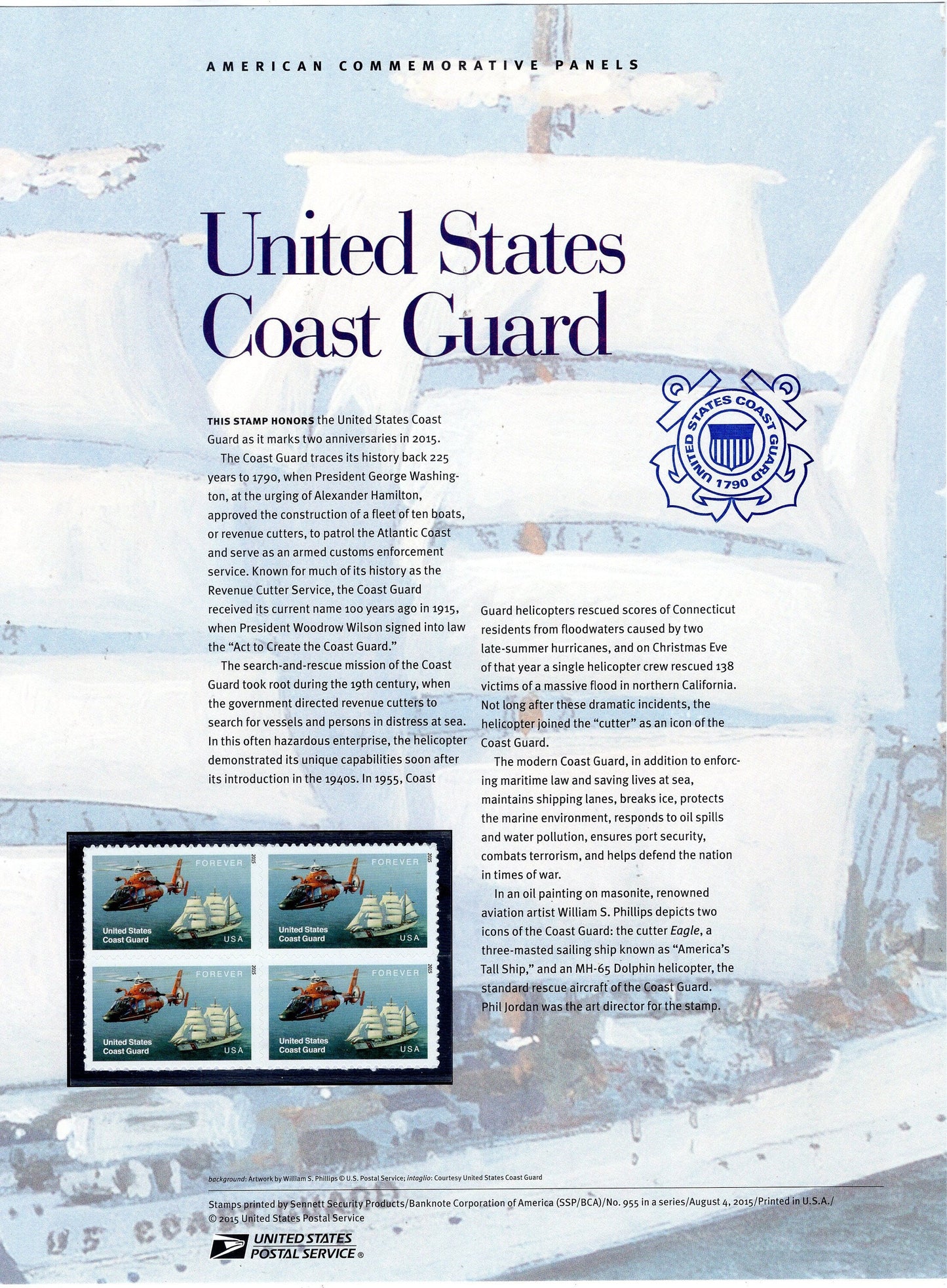 COAST GUARD HELICOPTER Mh-95 Cutter Eagle Commemorative Panel
